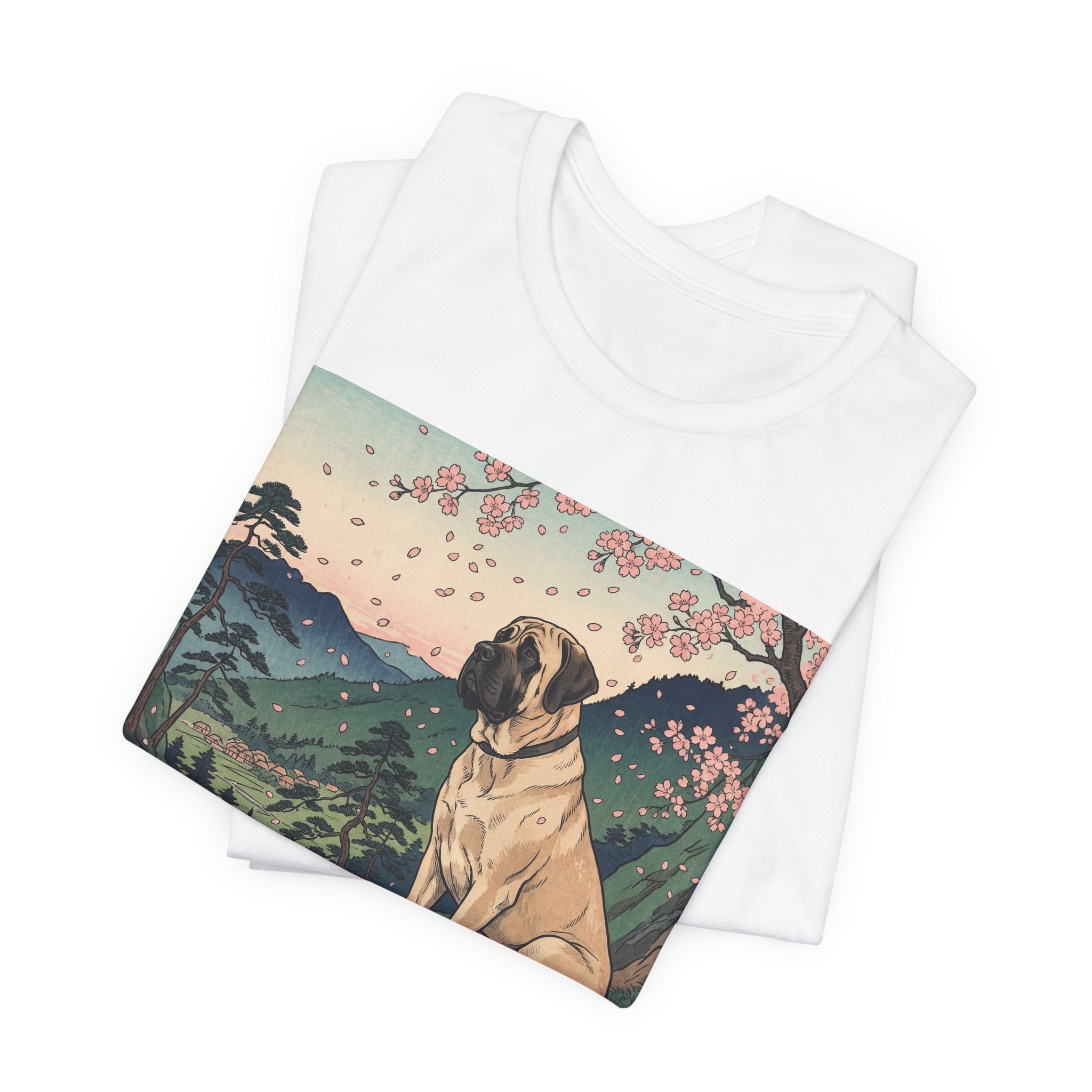 Ukiyo-e Mastiff T-Shirt — Cherry Blossom Overlook Art Print