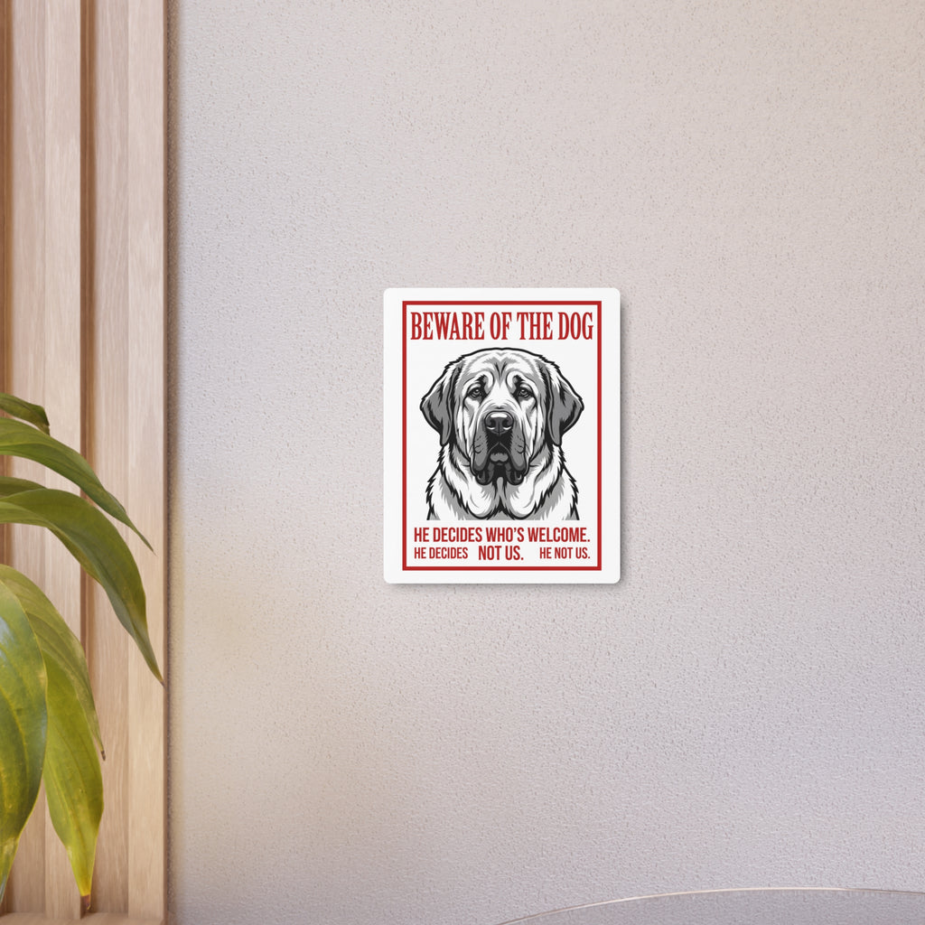Beware of Spanish Mastiff Metal Sign – Bold Portrait Aluminum Wall Sign – alternate view