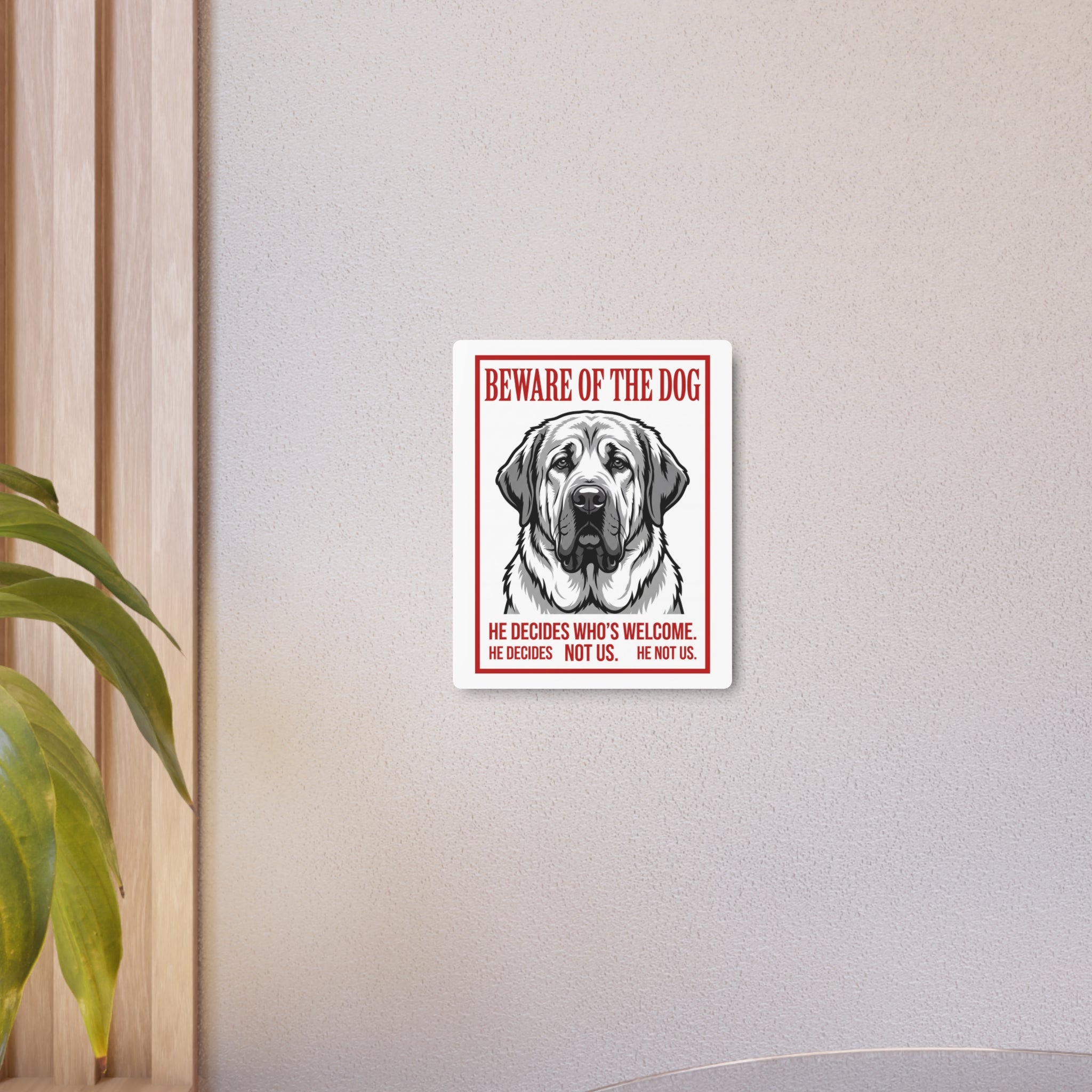 Beware of Spanish Mastiff Metal Sign – Bold Portrait Aluminum Wall Sign – alternate view