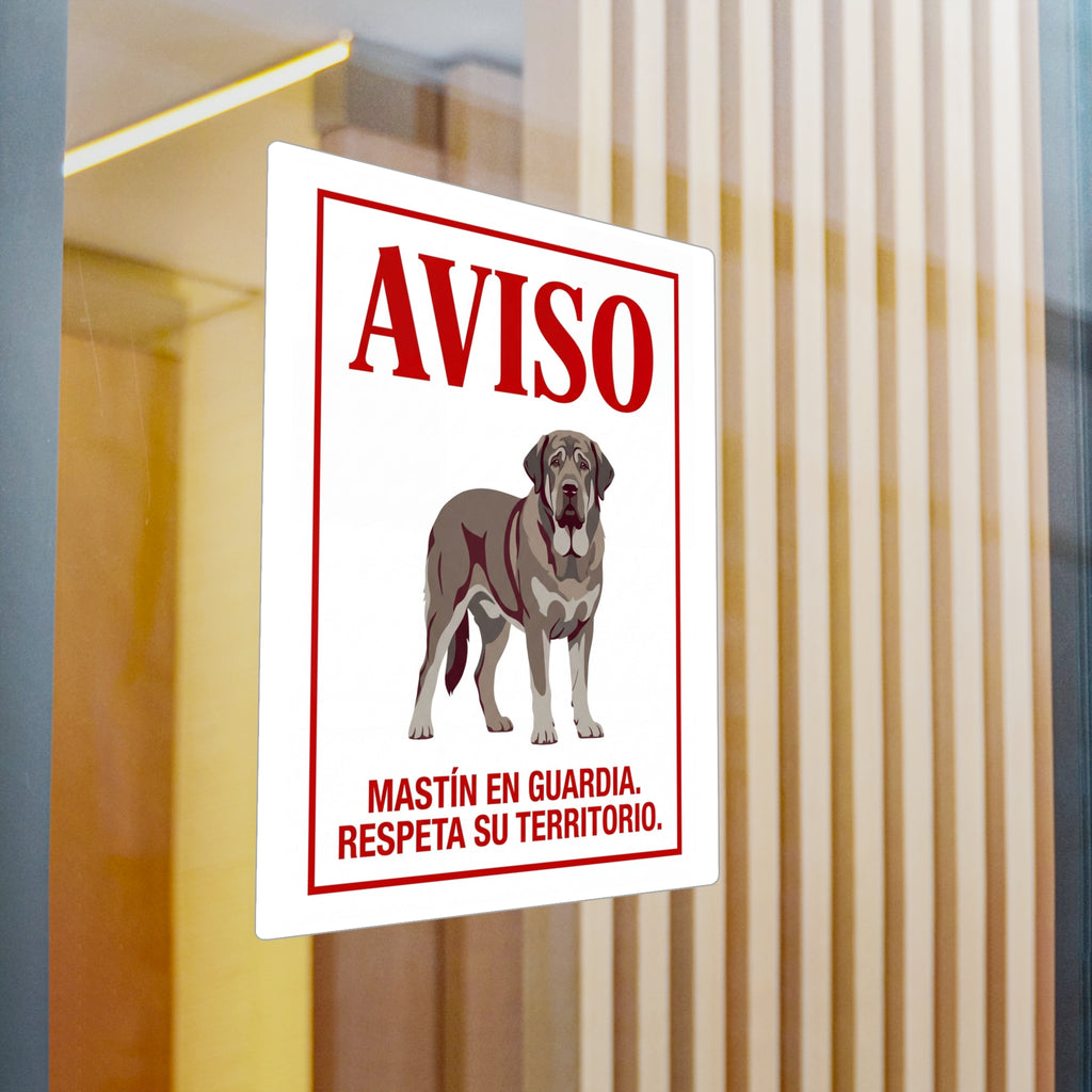 Beware of Spanish Mastiff Sign – Bold Red Aviso Outdoor Vinyl Decal – detail view