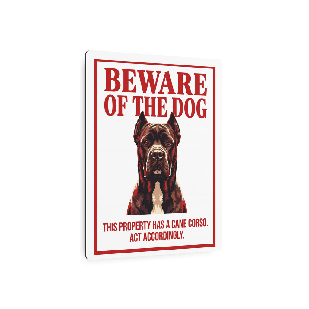 Beware of Cane Corso Metal Sign – Red Border Portrait Aluminum Wall Sign – lifestyle view