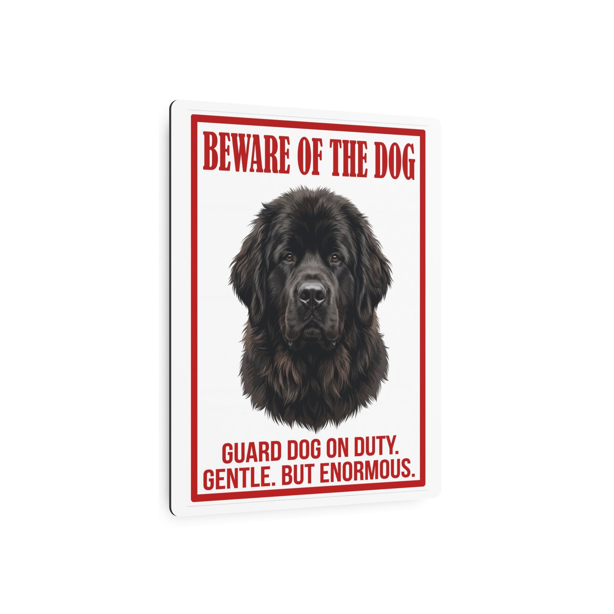 Beware of Newfoundland Metal Sign – Black Portrait Aluminum Wall Sign – detail view