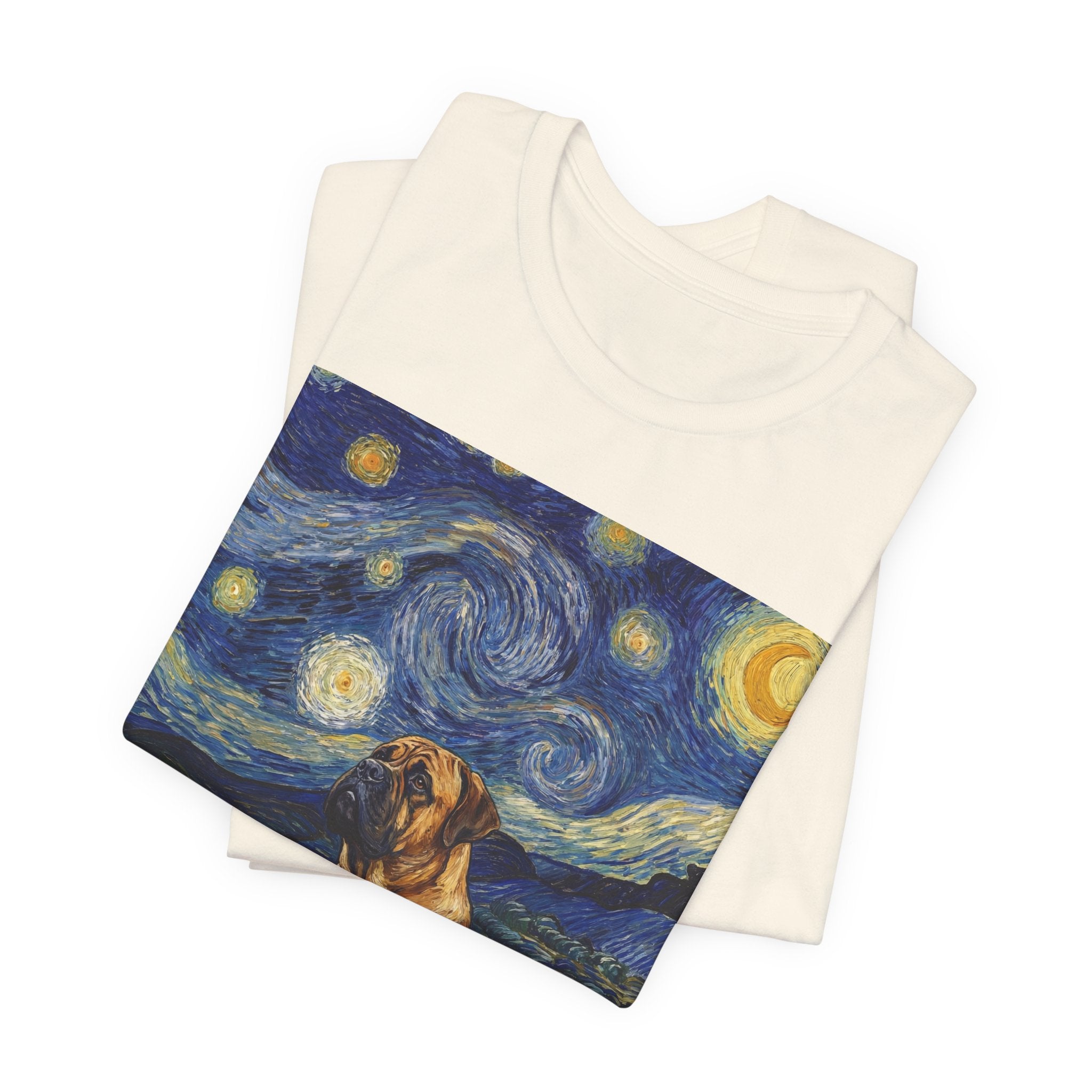 Van Gogh Style Mastiff T-Shirt — Swirling Starry Night Art Print