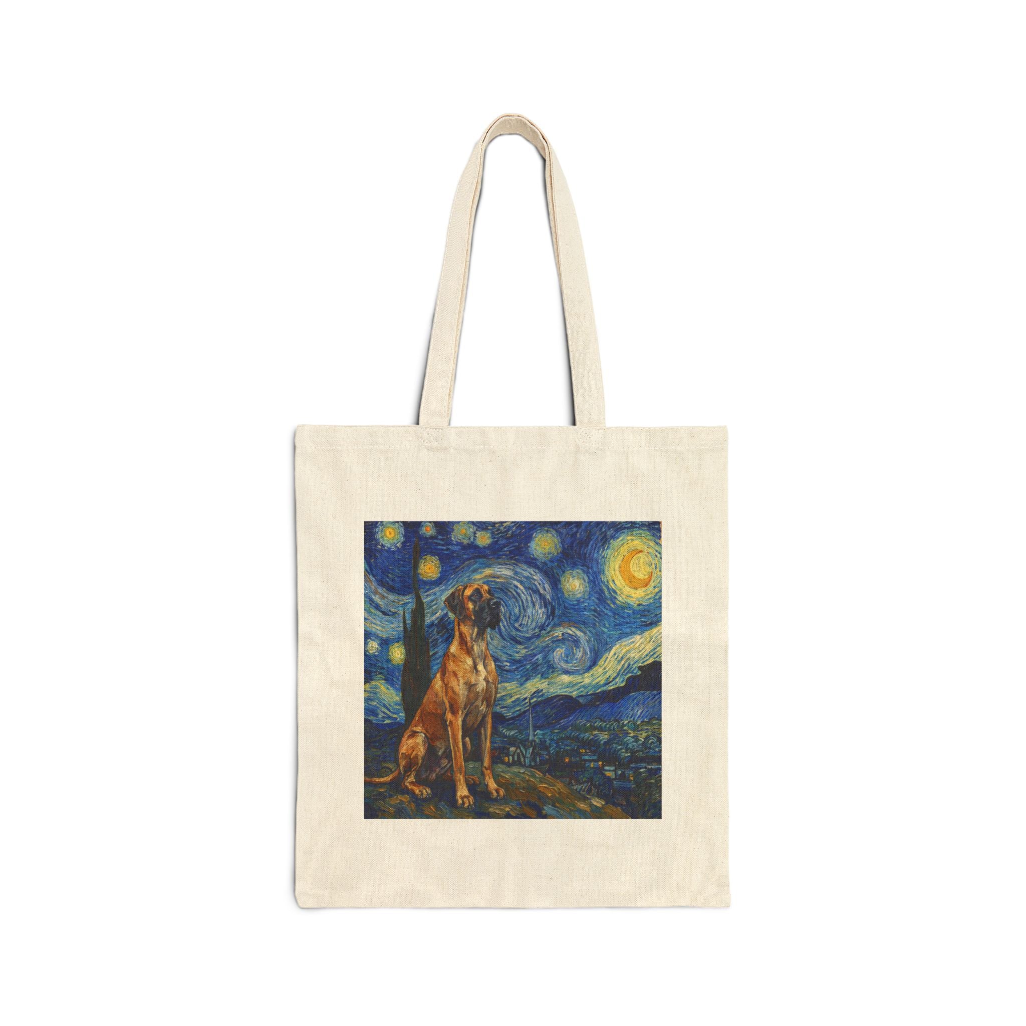 Van Gogh Great Dane Tote Bag – Starry Night Swirl Art Print – side view