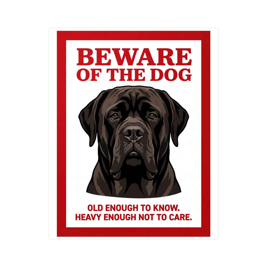 Beware of Mastiff Sign – Dark Brindle Portrait Outdoor Vinyl Decal – side view