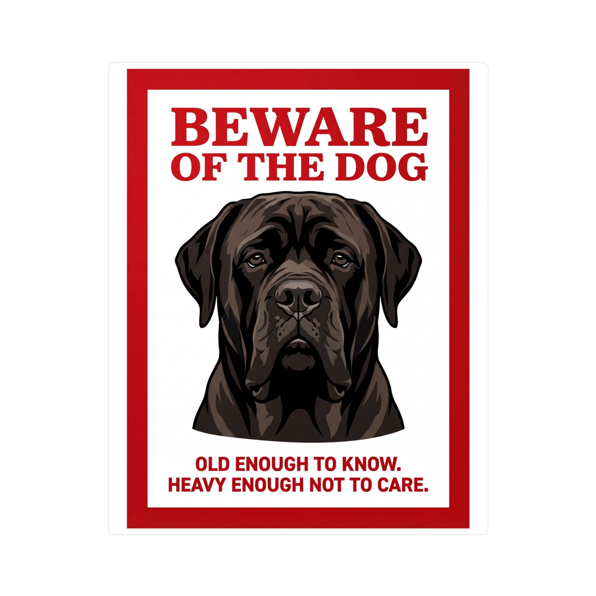 Beware of Mastiff Sign – Dark Brindle Portrait Outdoor Vinyl Decal – side view