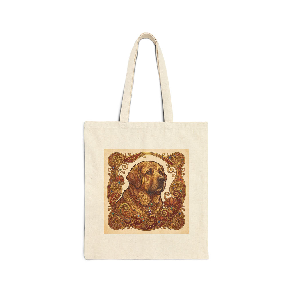 Klimt Style Spanish Mastiff Tote Bag – Gold Scroll & Jewel Art Print – side view