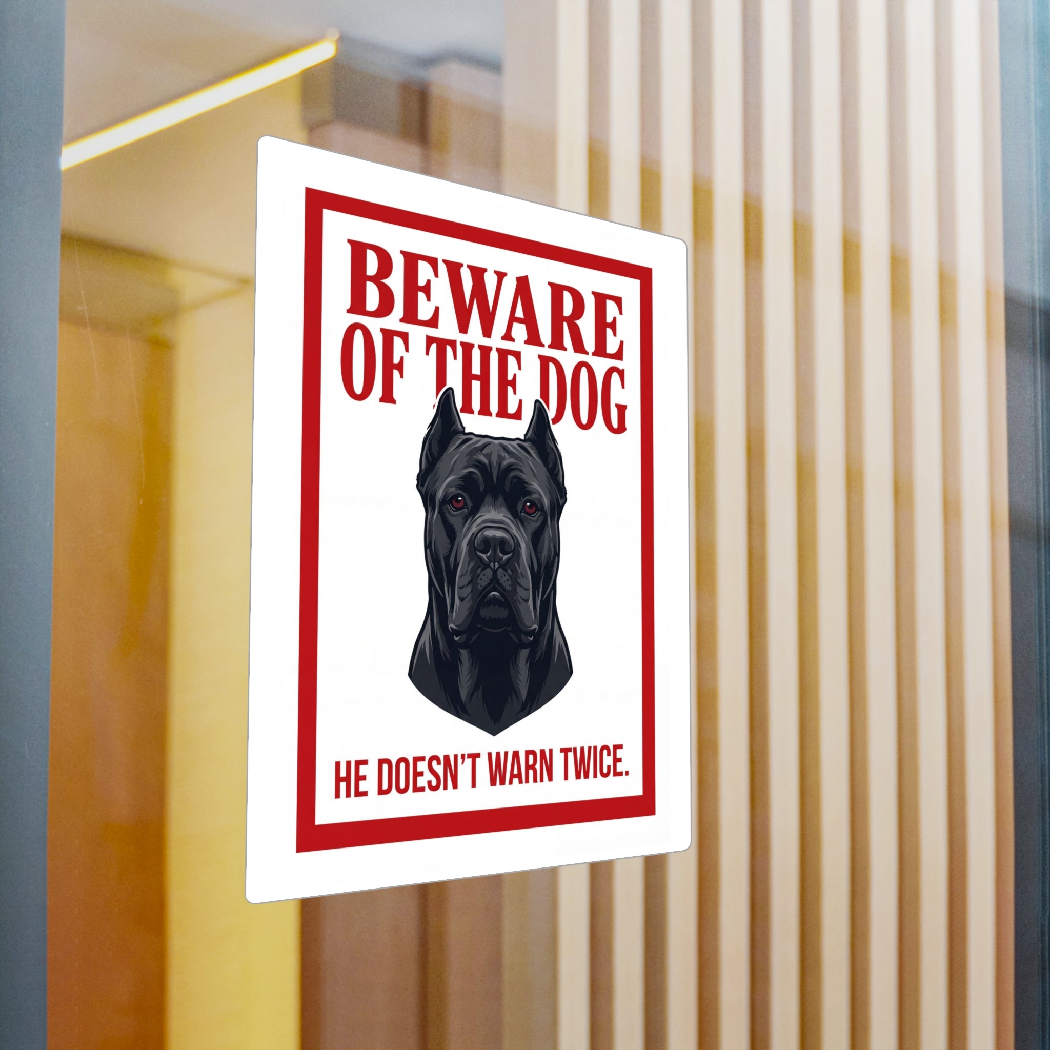 Beware of Cane Corso Sign – Bold Red Warning Outdoor Vinyl Decal – detail view