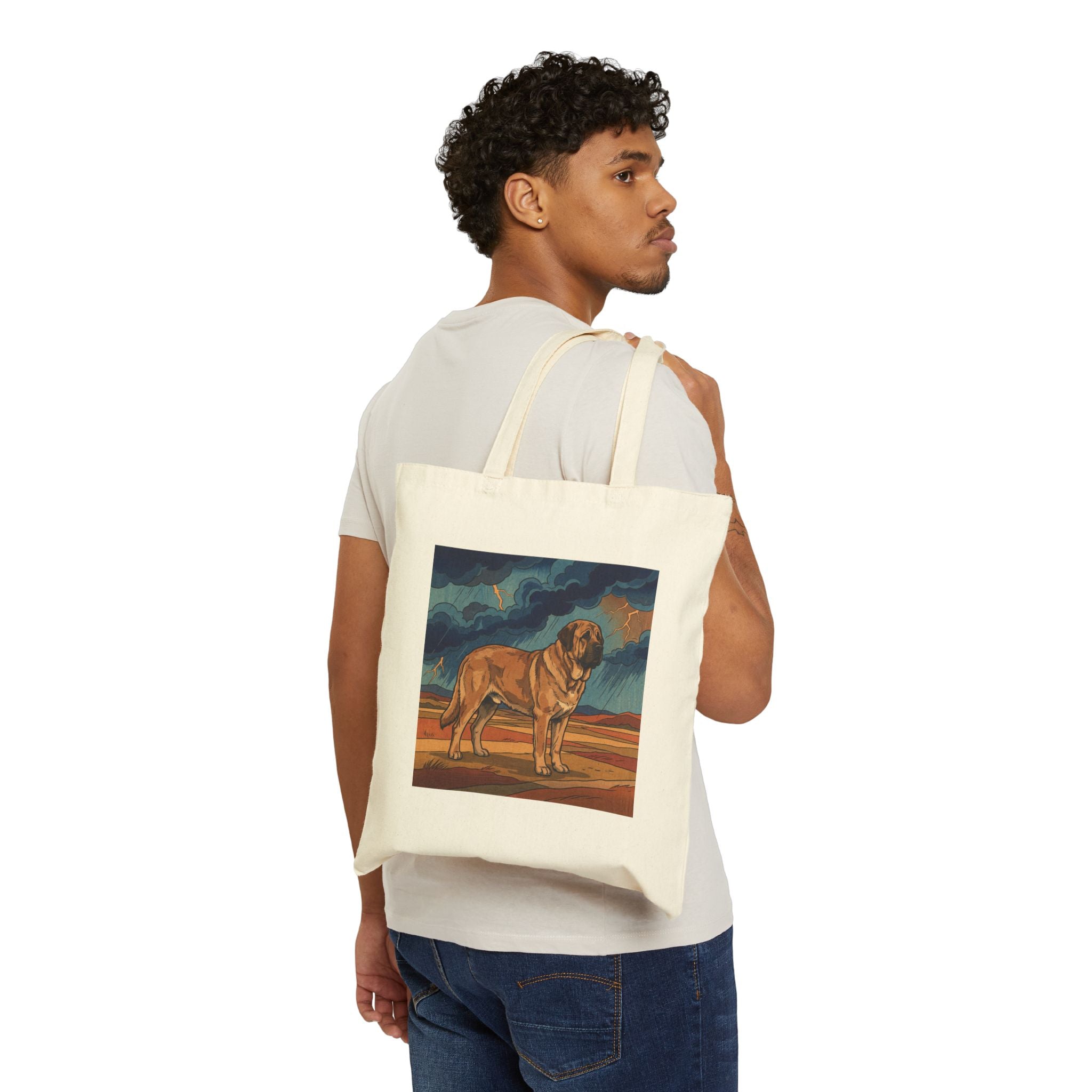 Hokusai Style Spanish Mastiff Tote Bag – Storm Lightning Art Print – lifestyle view