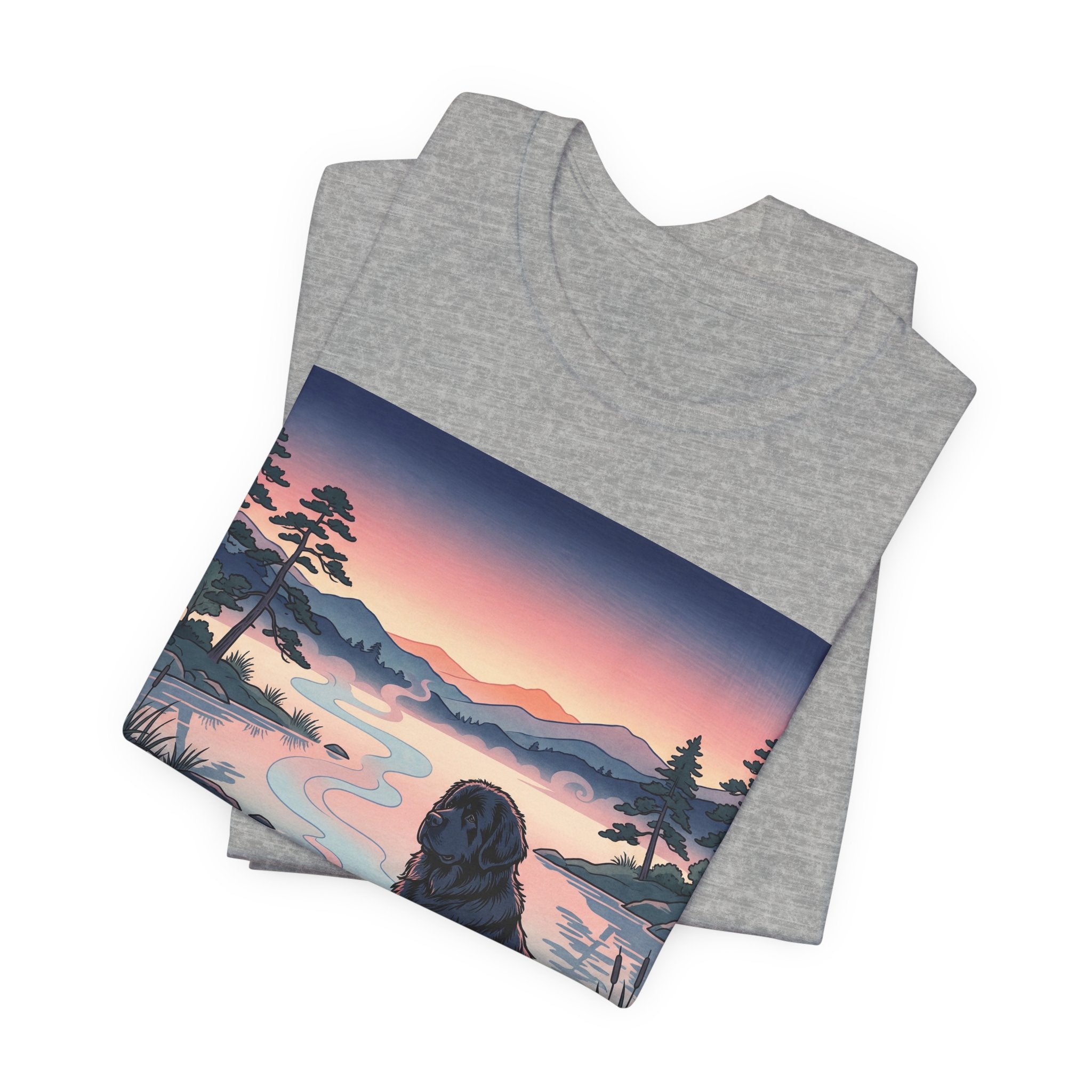 Hiroshige Style Newfoundland T-Shirt — Twilight Lake Mist Art Print