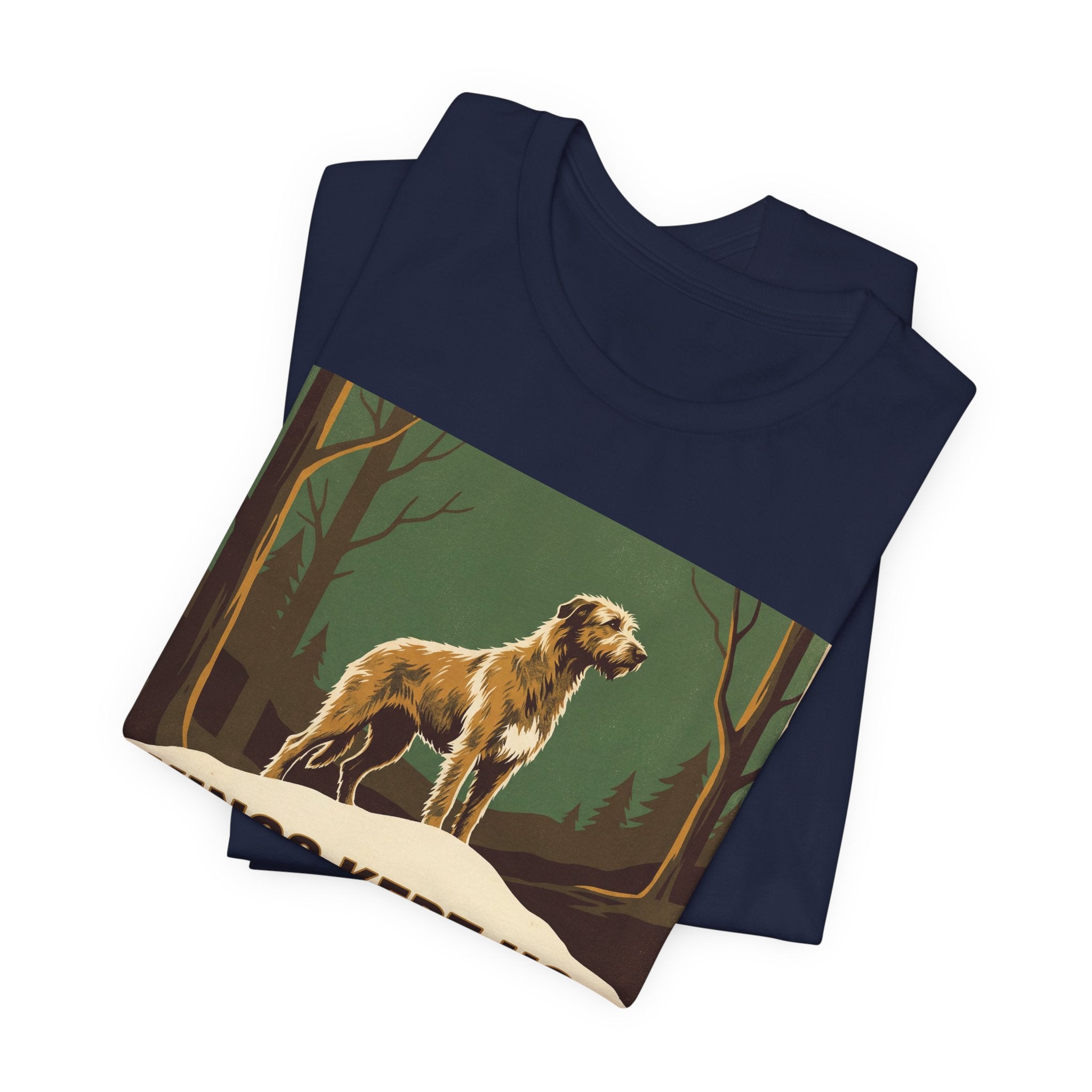 Camiseta Lebrel Irlandés Vintage Retro — Estilo Póster Verde Bosque