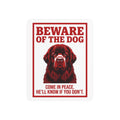 Beware of Newfoundland Metal Sign – Red Portrait Aluminum Wall Sign – side view