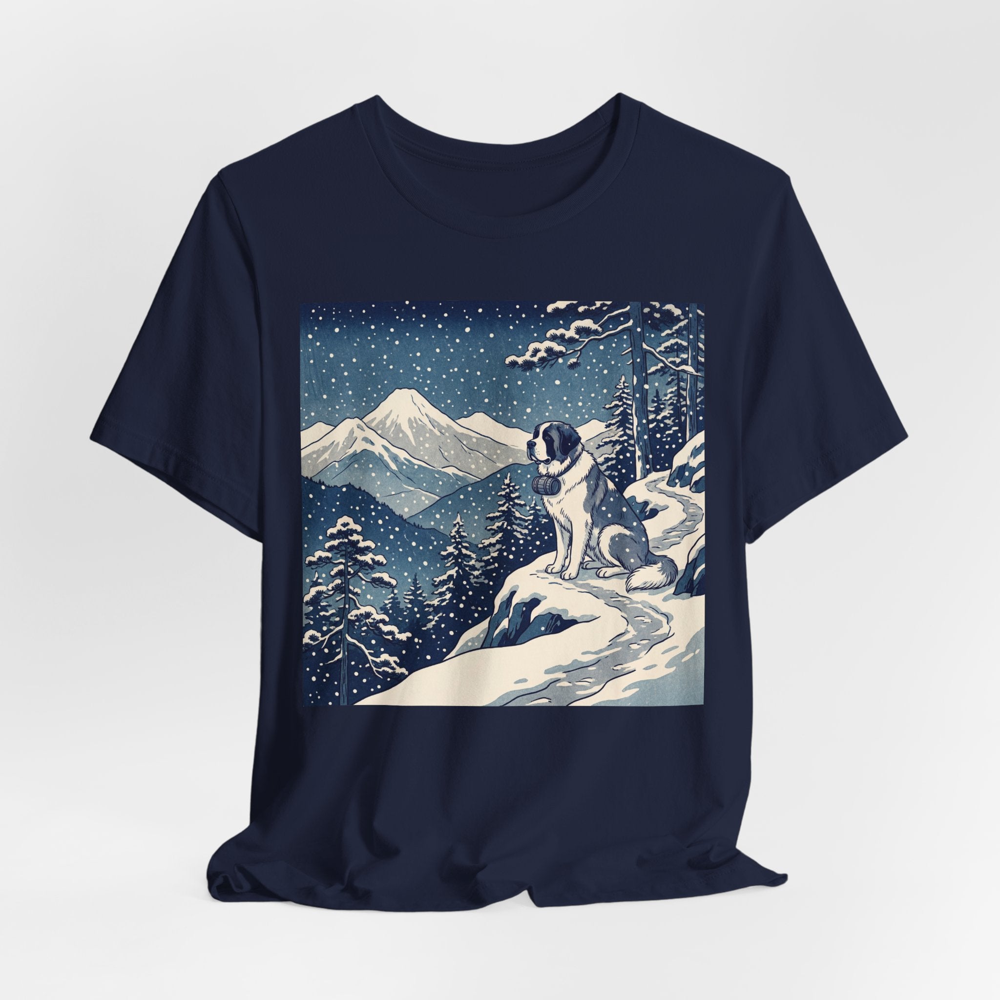 Hiroshige Style Saint Bernard T-Shirt — Snowy Mountain Trail Art Print