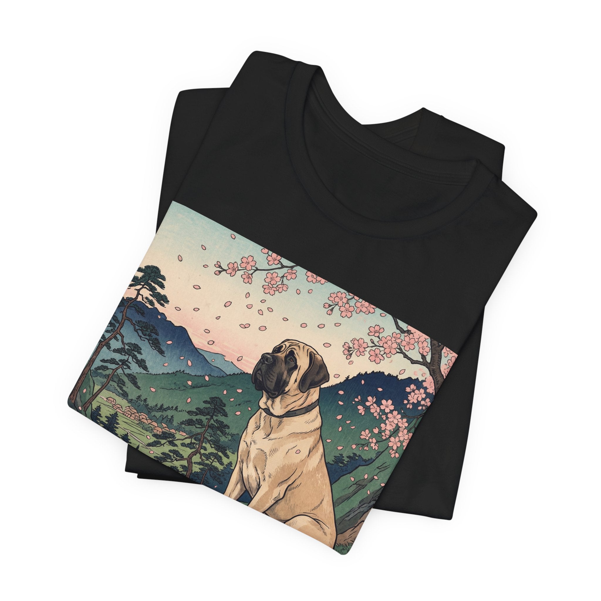 Ukiyo-e Mastiff T-Shirt — Cherry Blossom Overlook Art Print