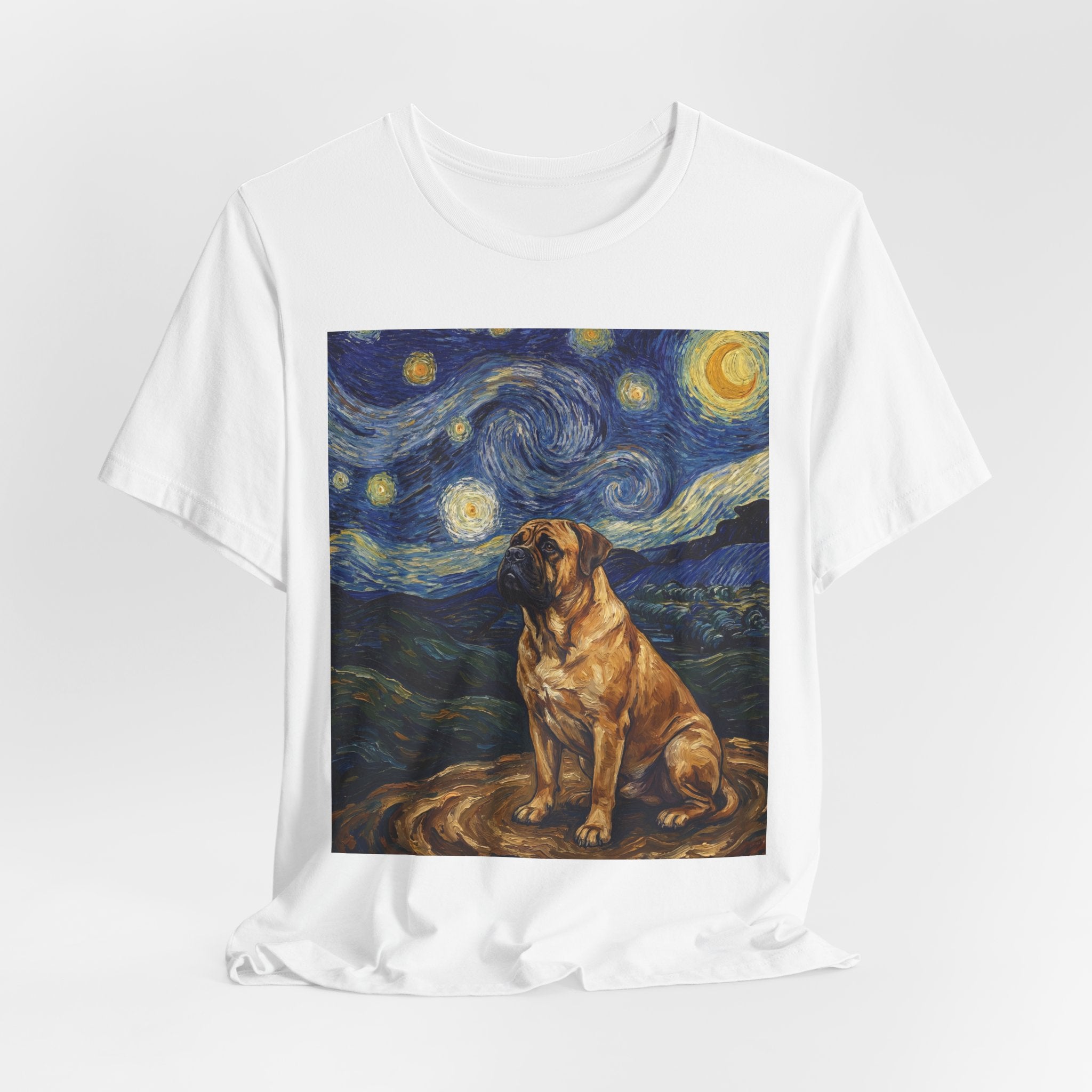 Van Gogh Style Mastiff T-Shirt — Swirling Starry Night Art Print
