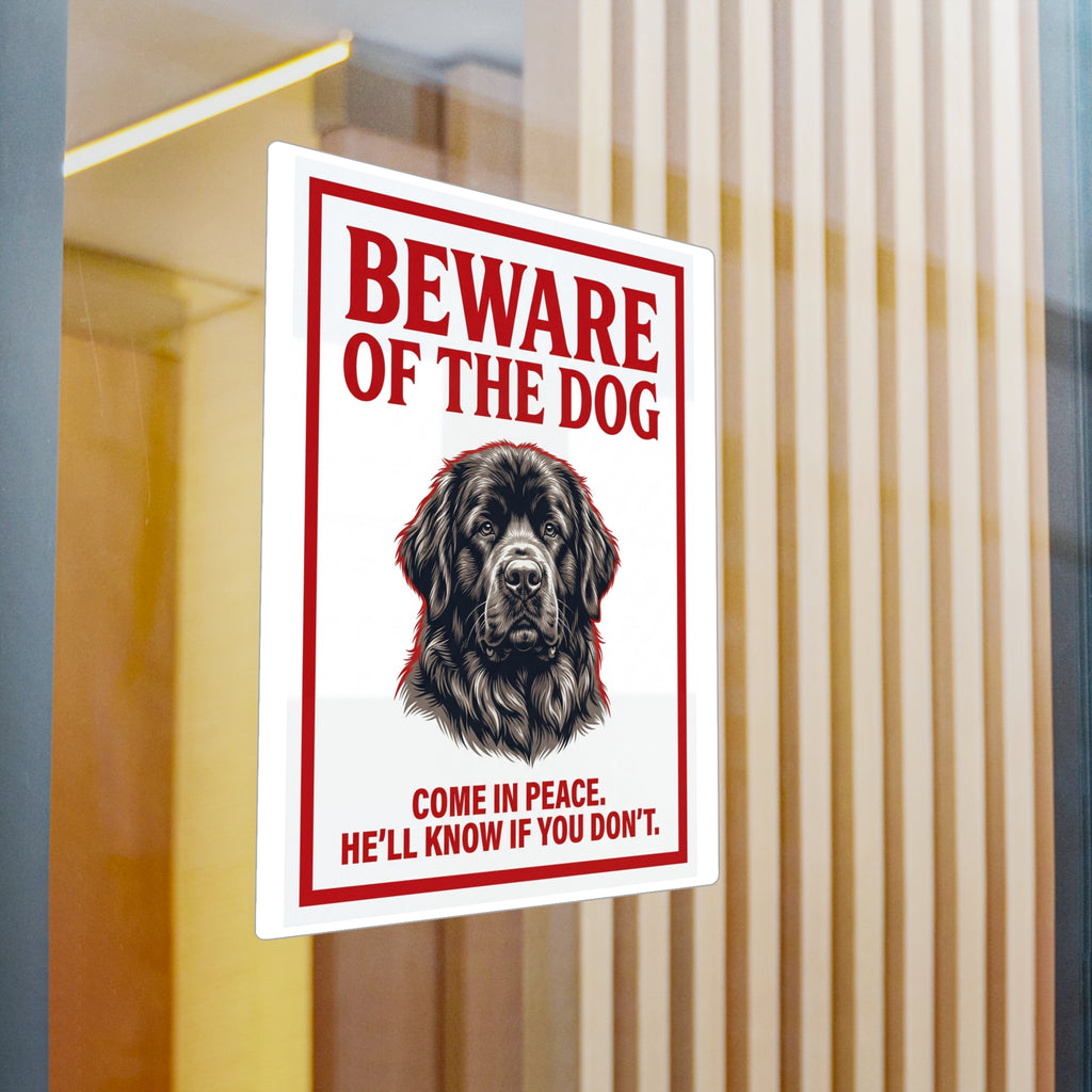 Beware of Newfoundland Sign – Bold Red Portrait Outdoor Vinyl Decal – detail view