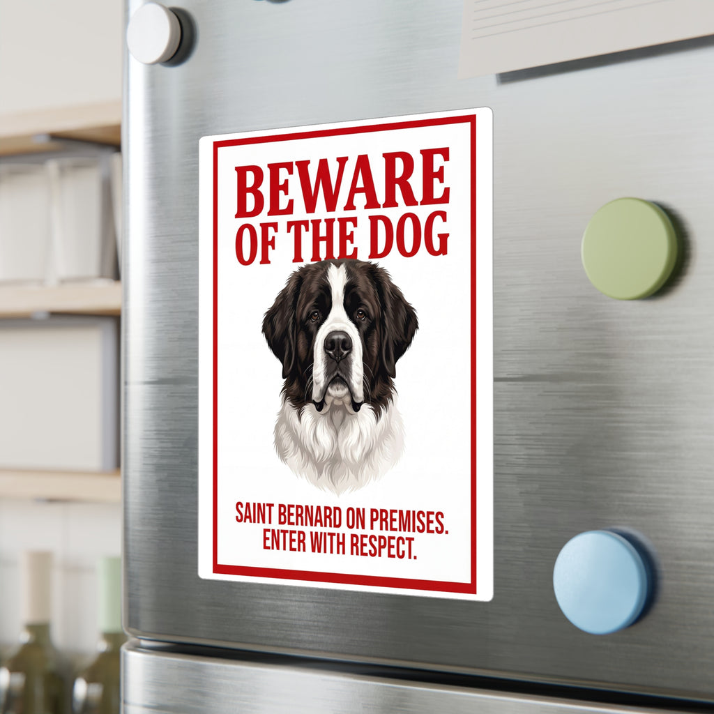 Beware of Saint Bernard Sign – Bold Red Warning Outdoor Vinyl Decal – lifestyle view