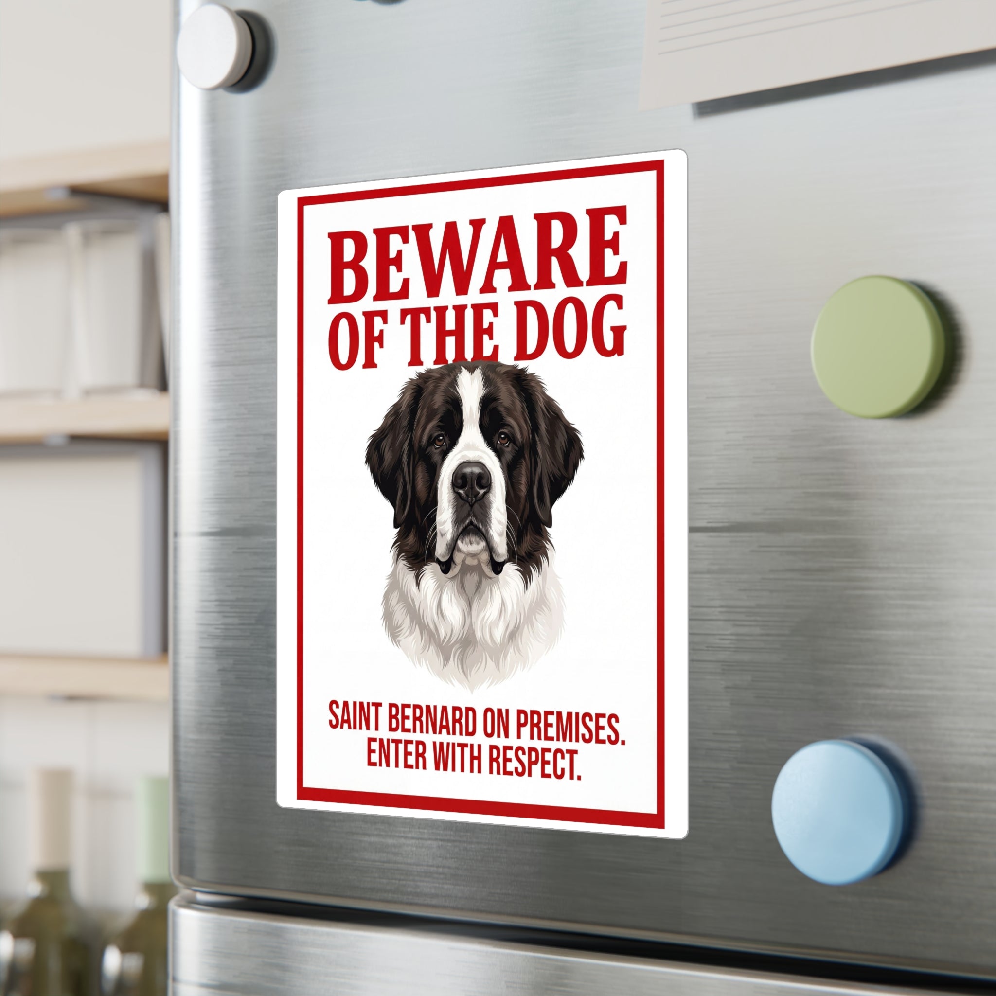 Beware of Saint Bernard Sign – Bold Red Warning Outdoor Vinyl Decal – lifestyle view