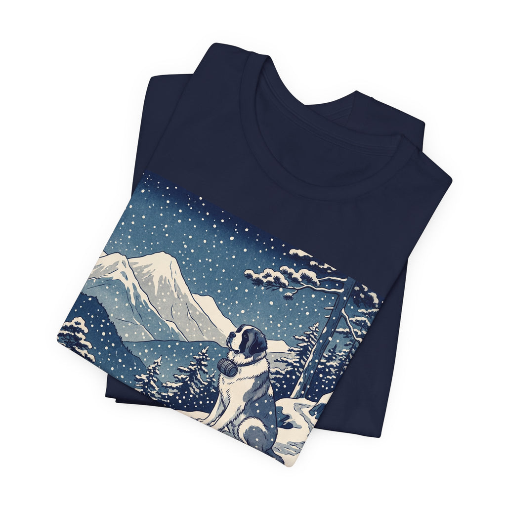 Hiroshige Style Saint Bernard T-Shirt — Snowy Mountain Trail Art Print
