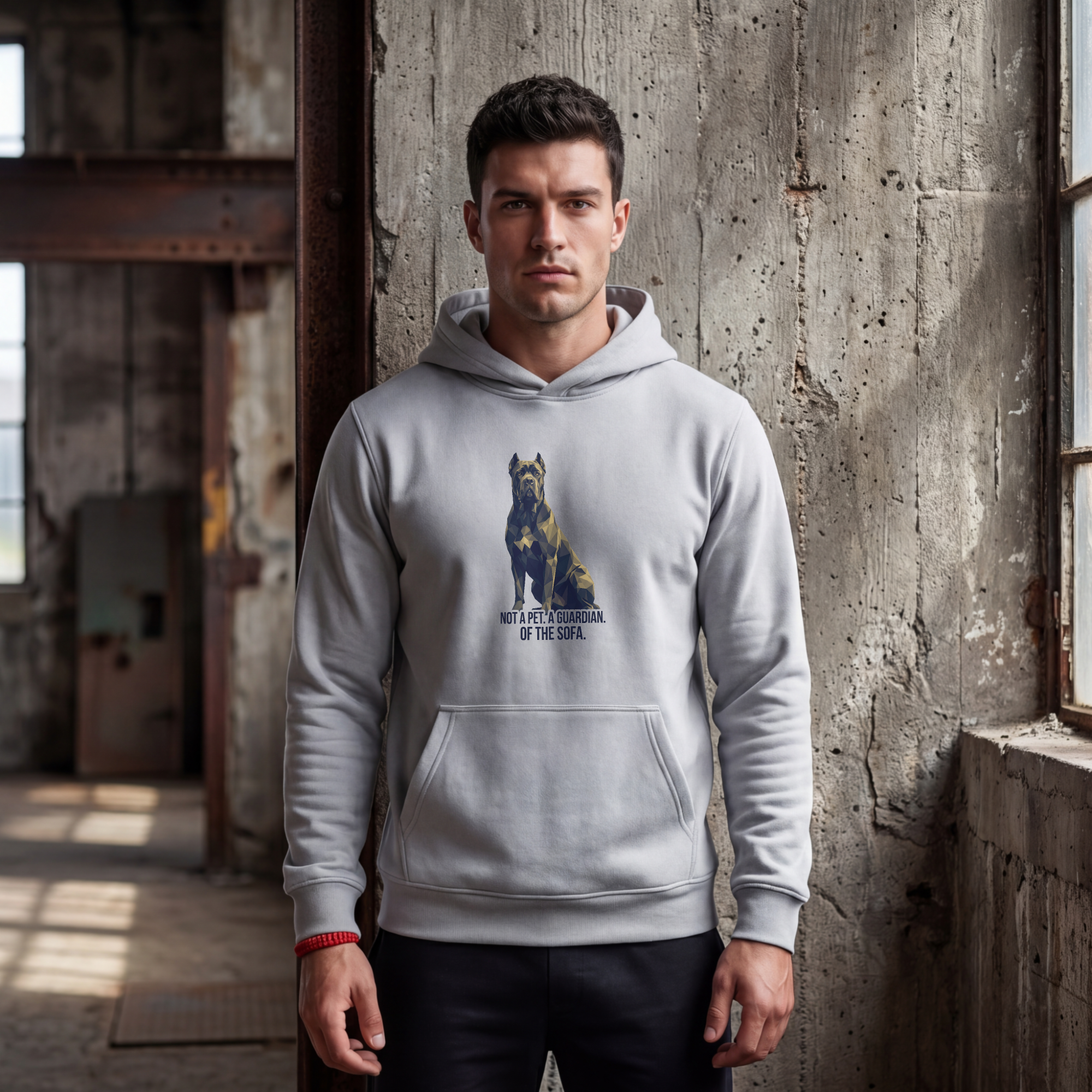 Cane Corso Low Poly Hoodie — Dark Slate & Ochre Geometric Art Print