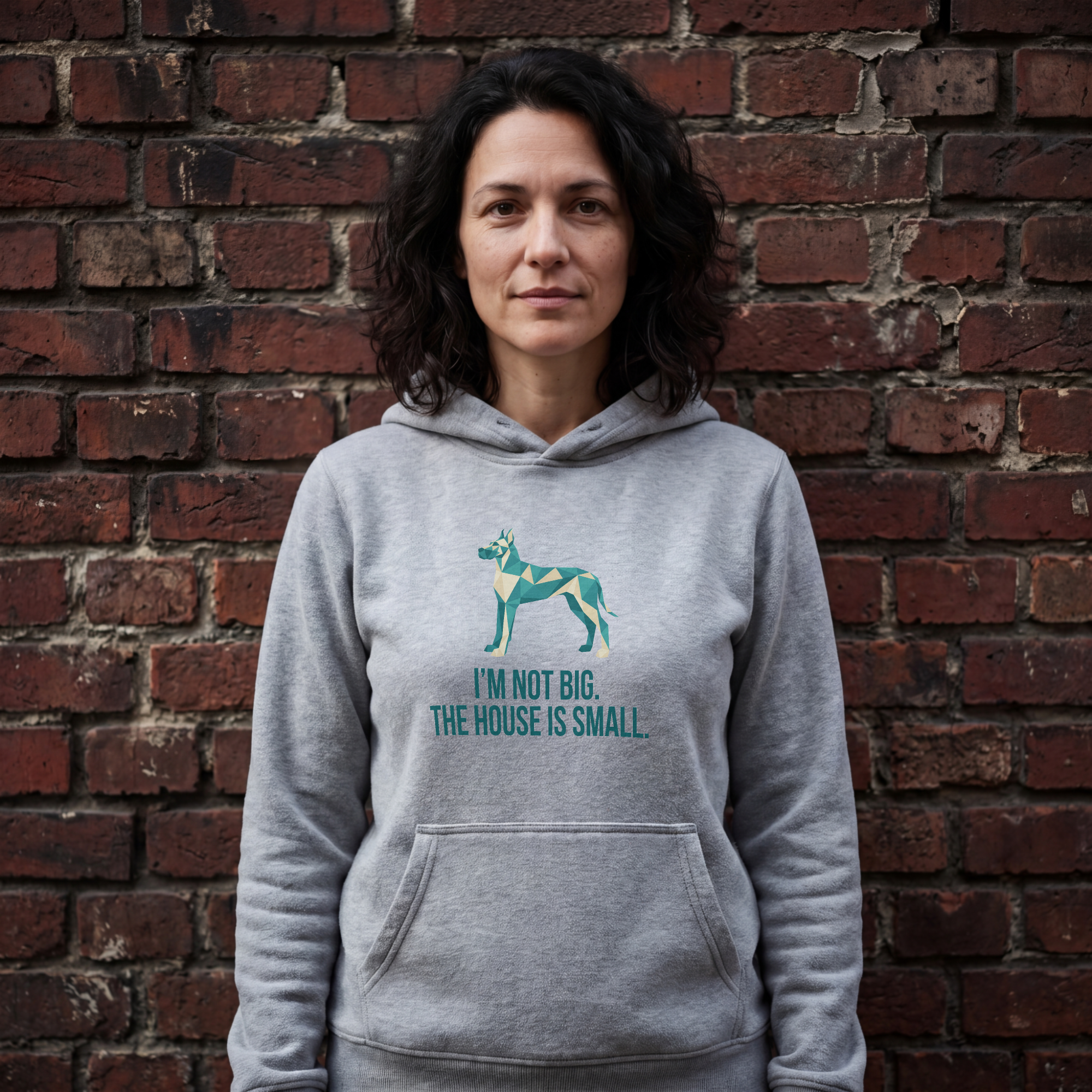 Great Dane Low Poly Hoodie — Teal & Cream Geometric Art Print