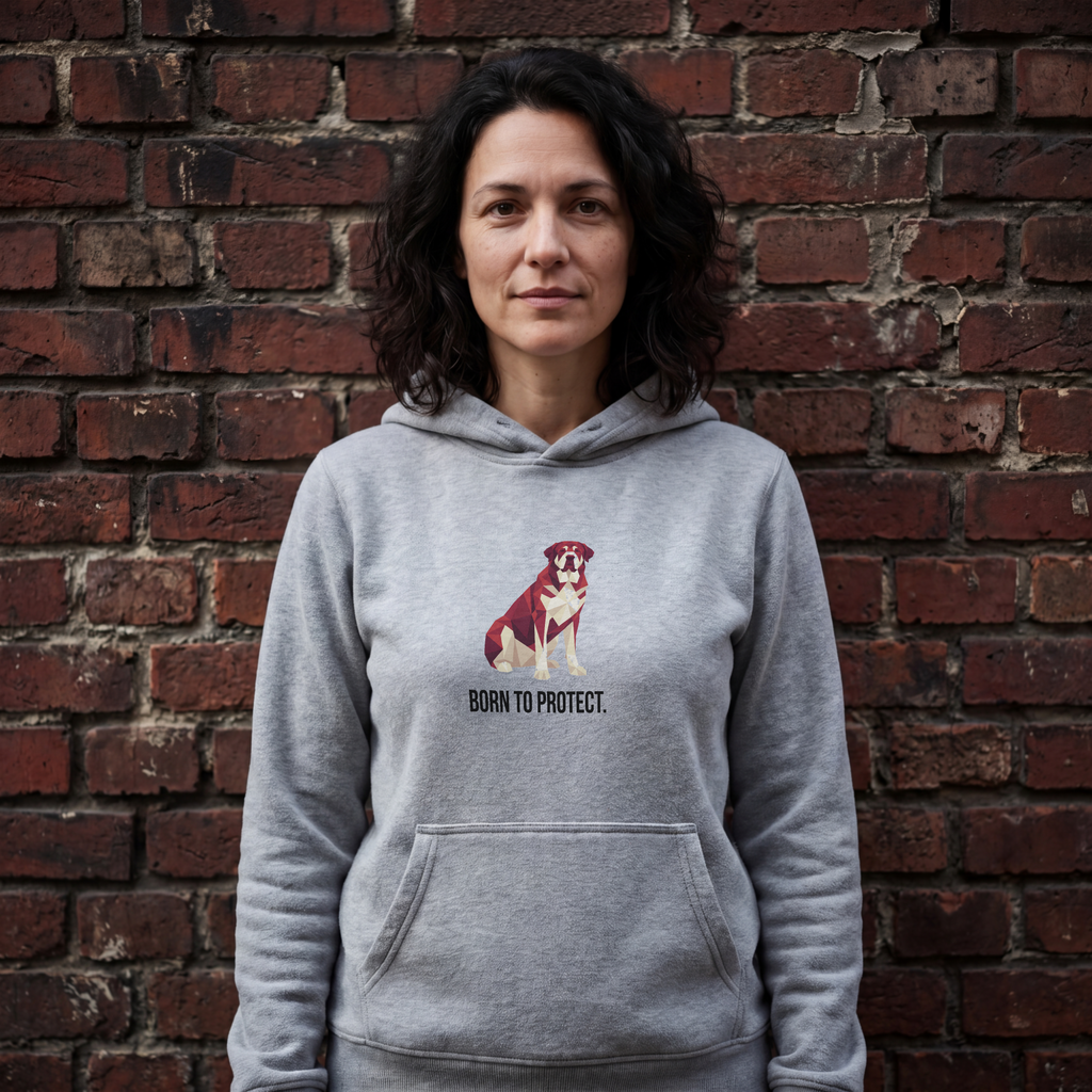Saint Bernard Low Poly Hoodie — Deep Crimson Geometric Art Print