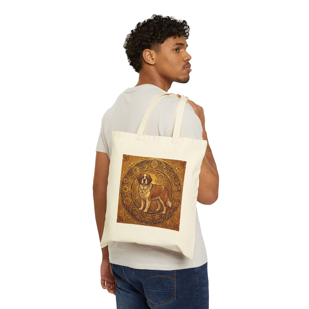 Klimt Style Saint Bernard Tote Bag – Gold Medallion Art Print – lifestyle view