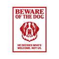 Beware of Saint Bernard Sign – Bold Red Portrait Outdoor Vinyl Decal – side view