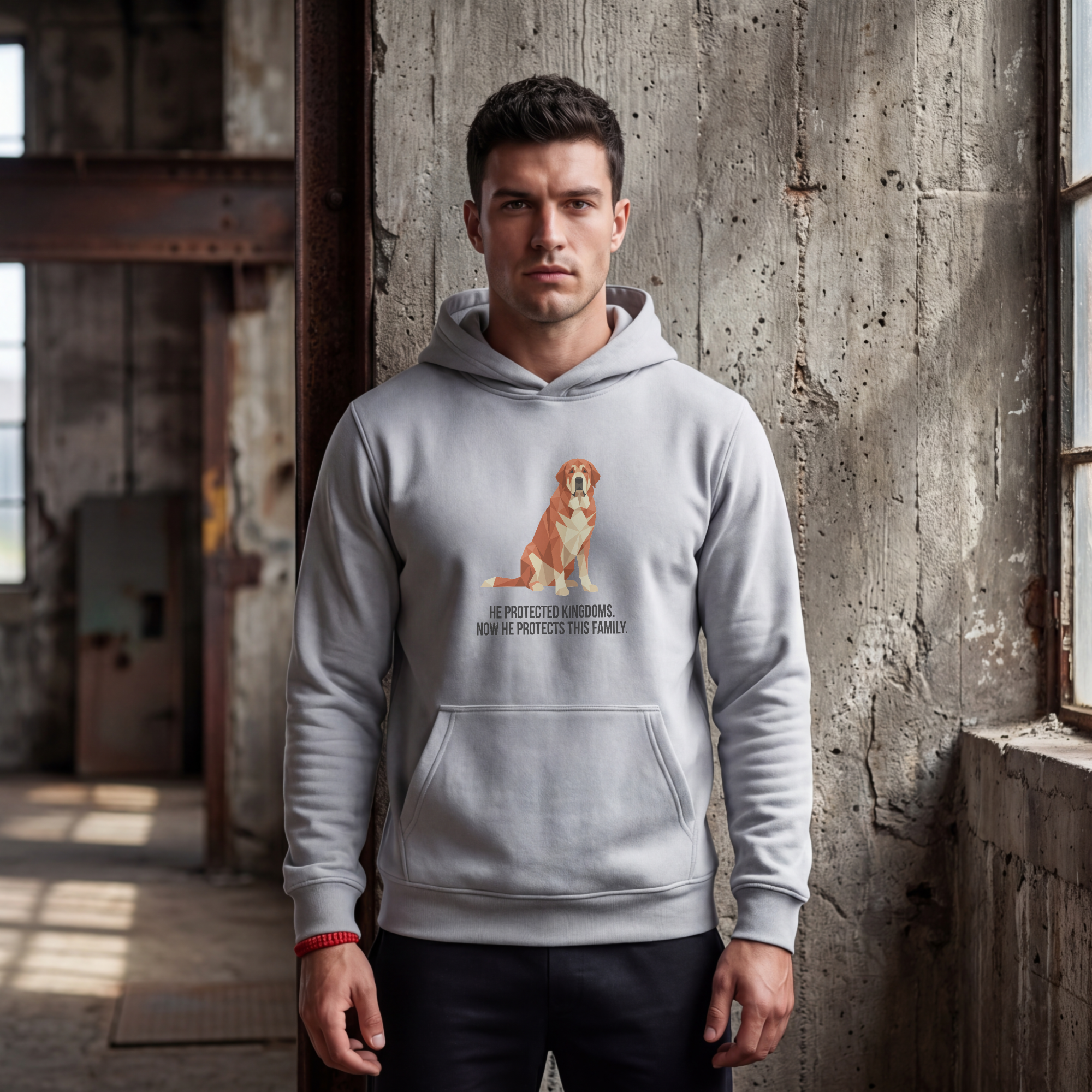 Spanish Mastiff Low Poly Hoodie — Ochre & Rust Geometric Art Print