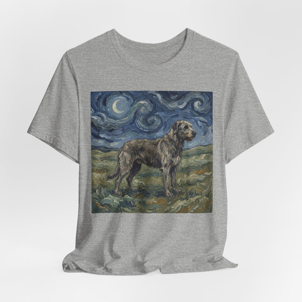 Van Gogh Style Irish Wolfhound T-Shirt — Swirling Moonlit Sky Art Print