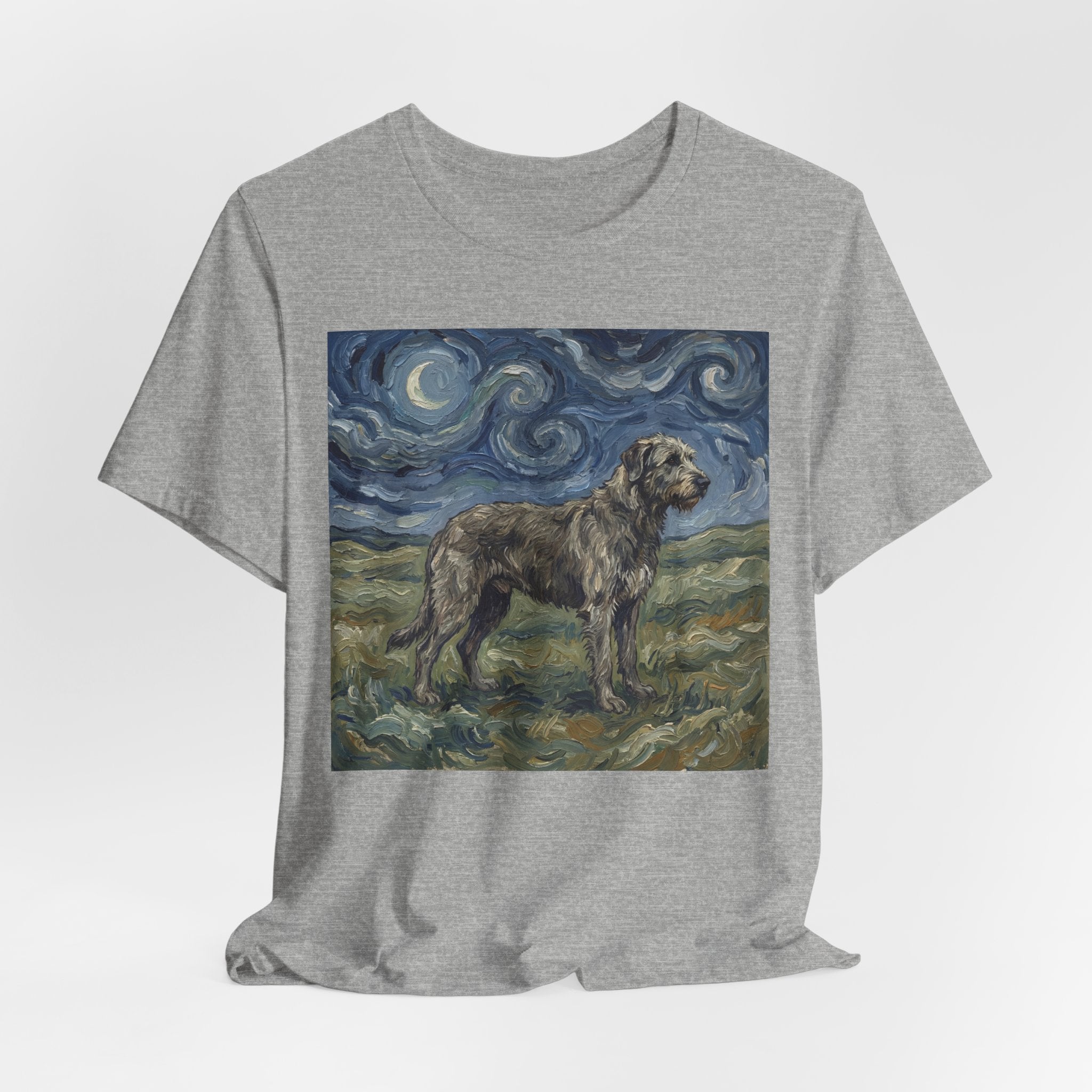 Van Gogh Style Irish Wolfhound T-Shirt — Swirling Moonlit Sky Art Print