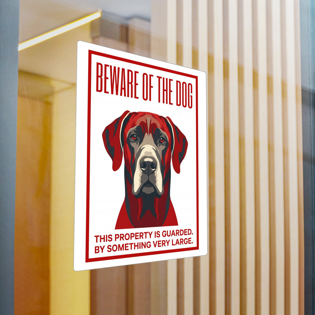 Beware of Great Dane Sign – Bold Red Portrait Outdoor Vinyl Decal – detail view