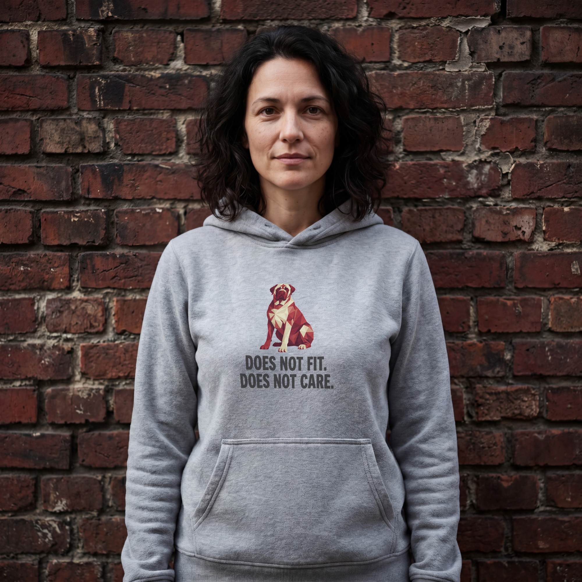 Mastiff Low Poly Hoodie — Crimson & Cream Geometric Art Print