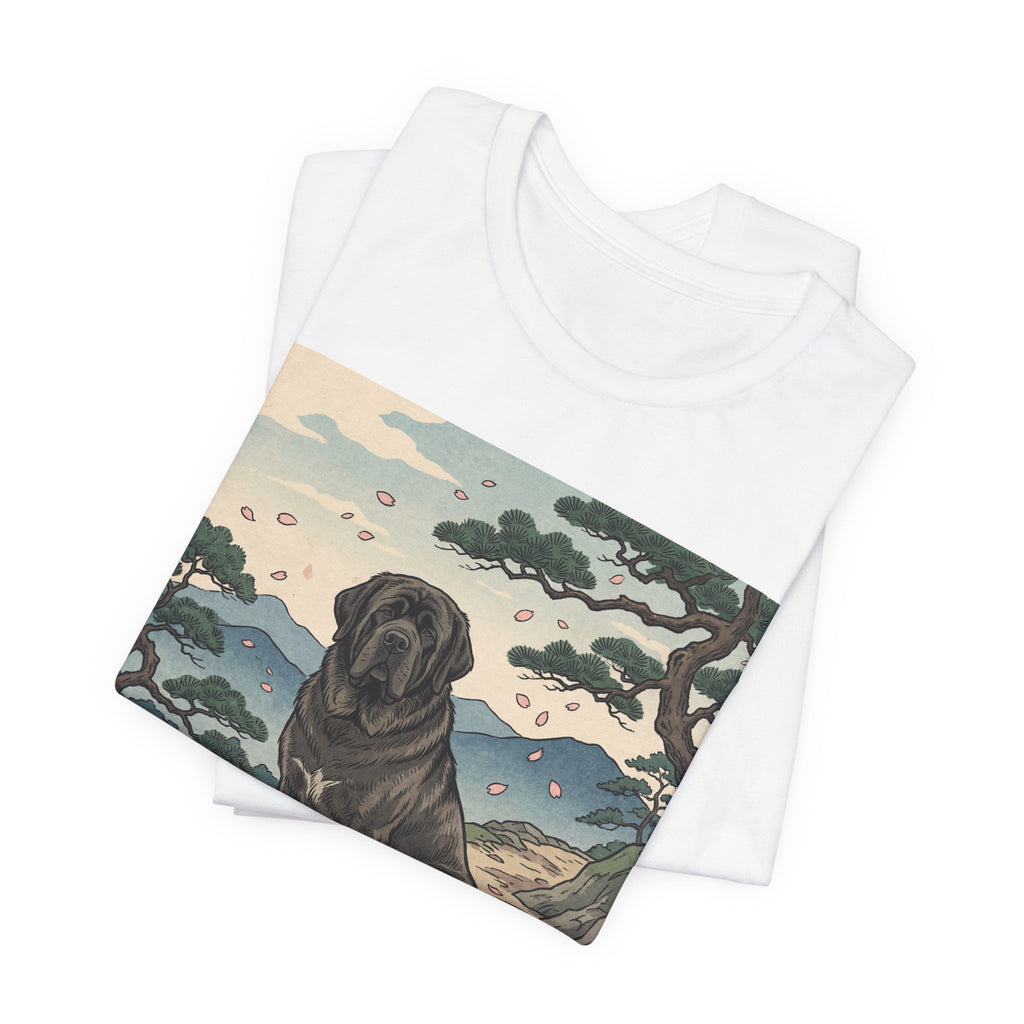 Hiroshige Style Mastiff T-Shirt — Cherry Blossom Mountain Art Print