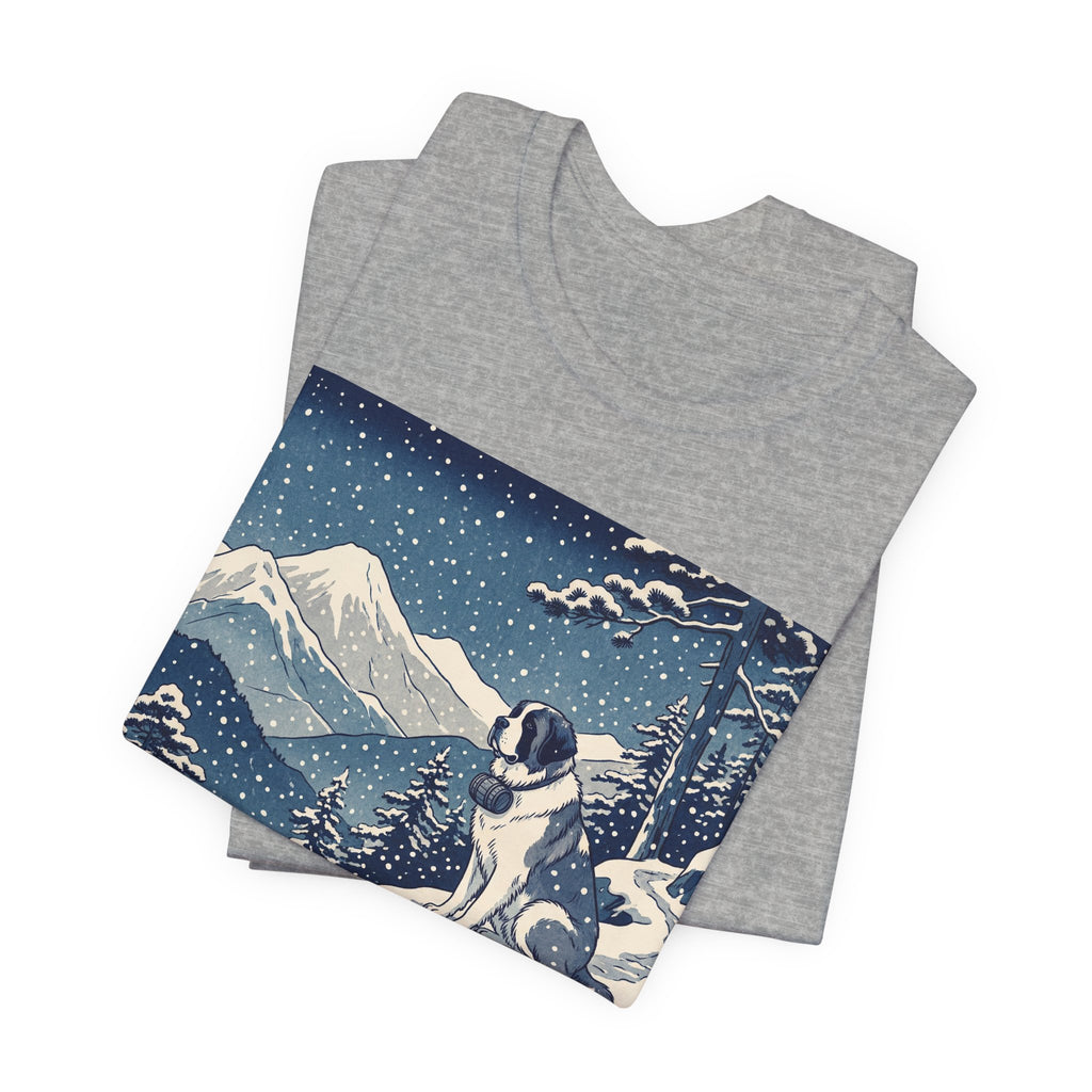 Hiroshige Style Saint Bernard T-Shirt — Snowy Mountain Trail Art Print