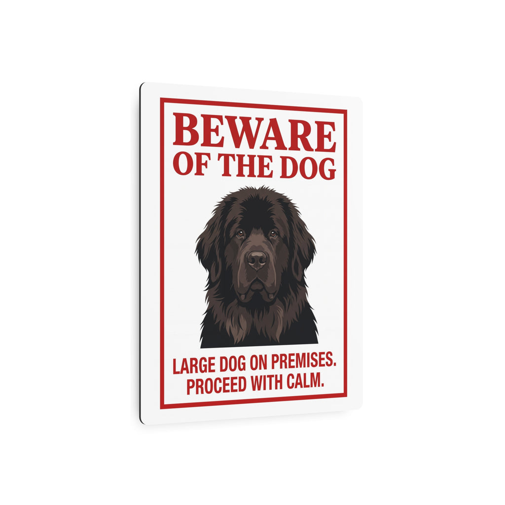 Beware of Newfoundland Metal Sign – Dark Brown Portrait Aluminum Wall Sign – lifestyle view