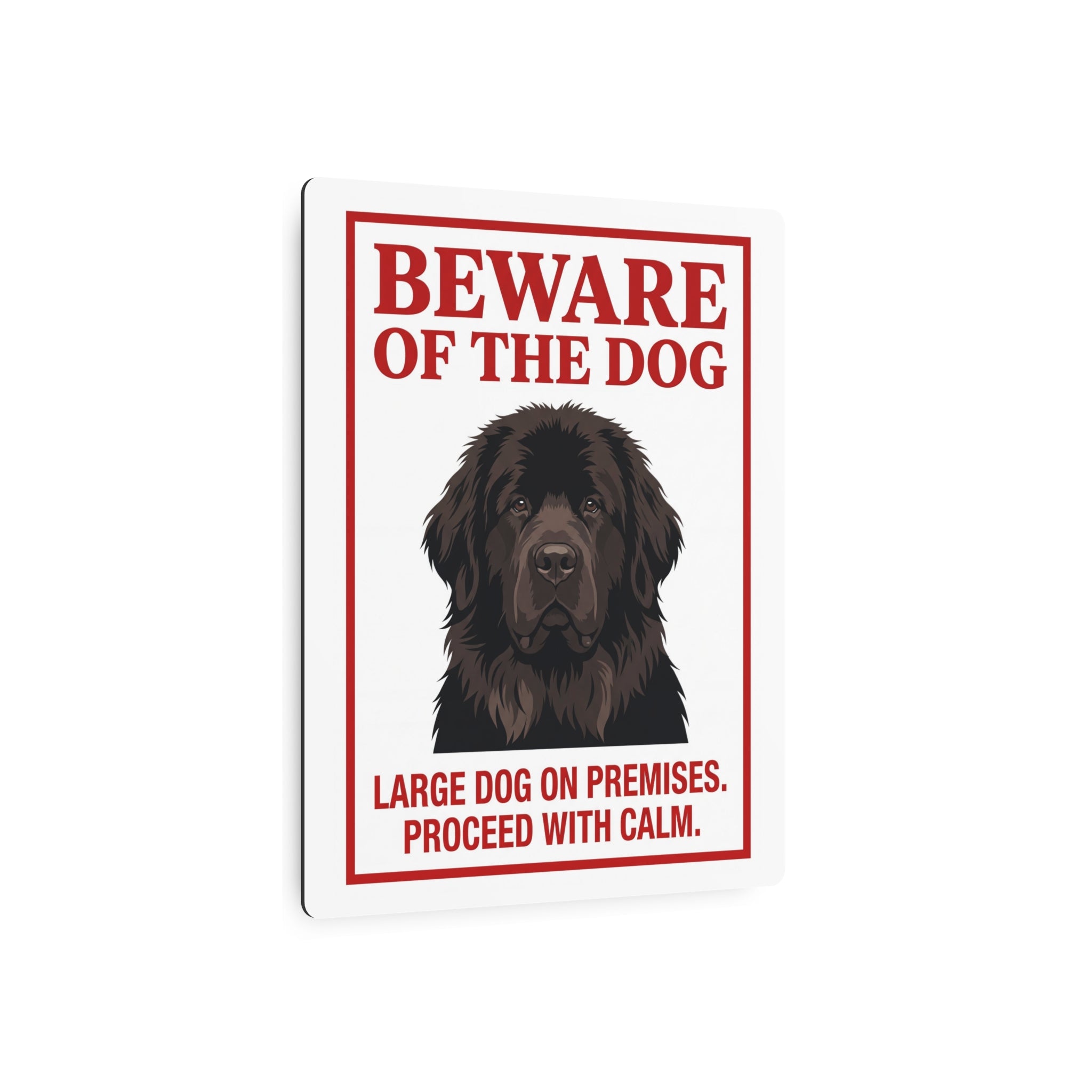 Beware of Newfoundland Metal Sign – Dark Brown Portrait Aluminum Wall Sign – lifestyle view