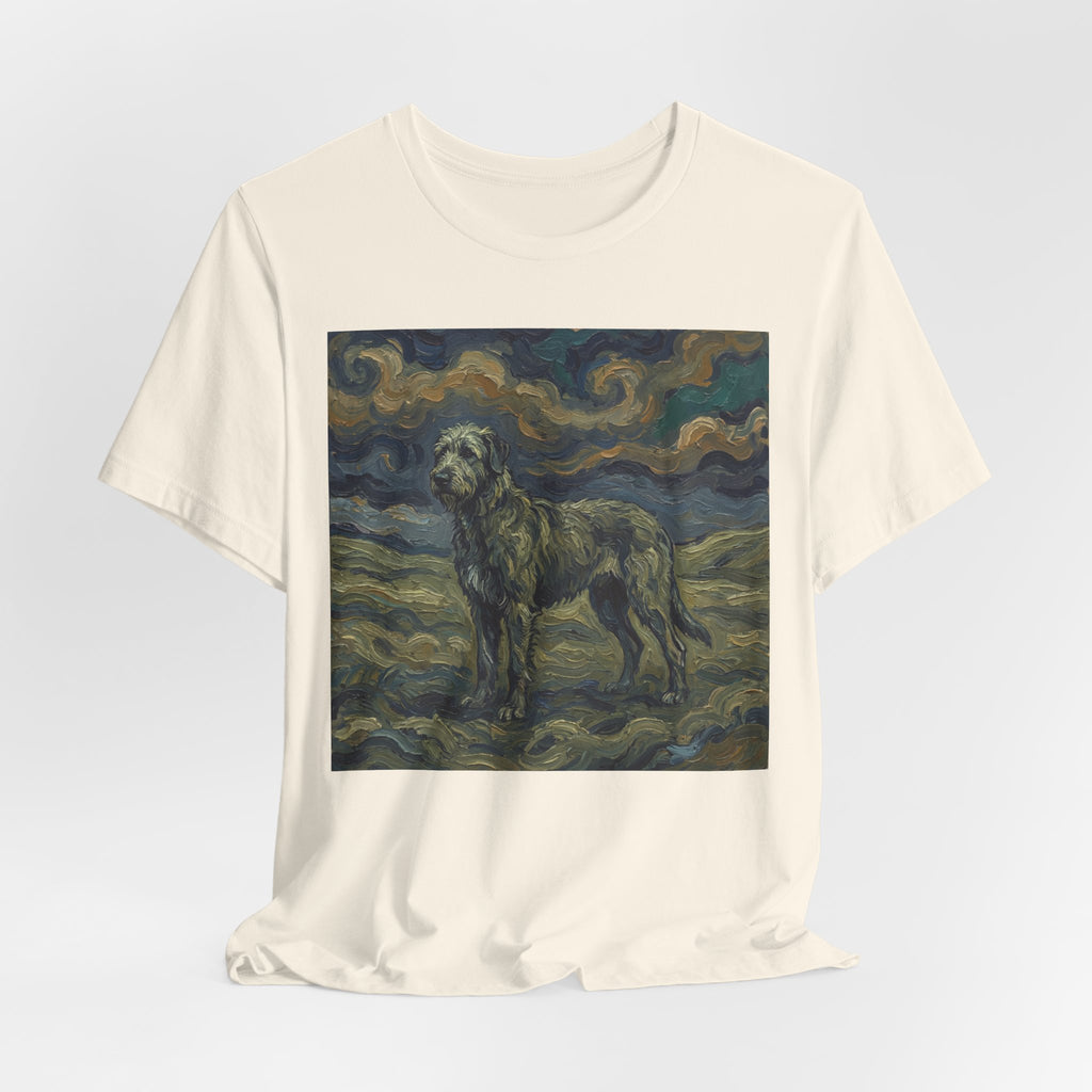 Van Gogh Style Irish Wolfhound T-Shirt — Swirling Storm Sky Art Print