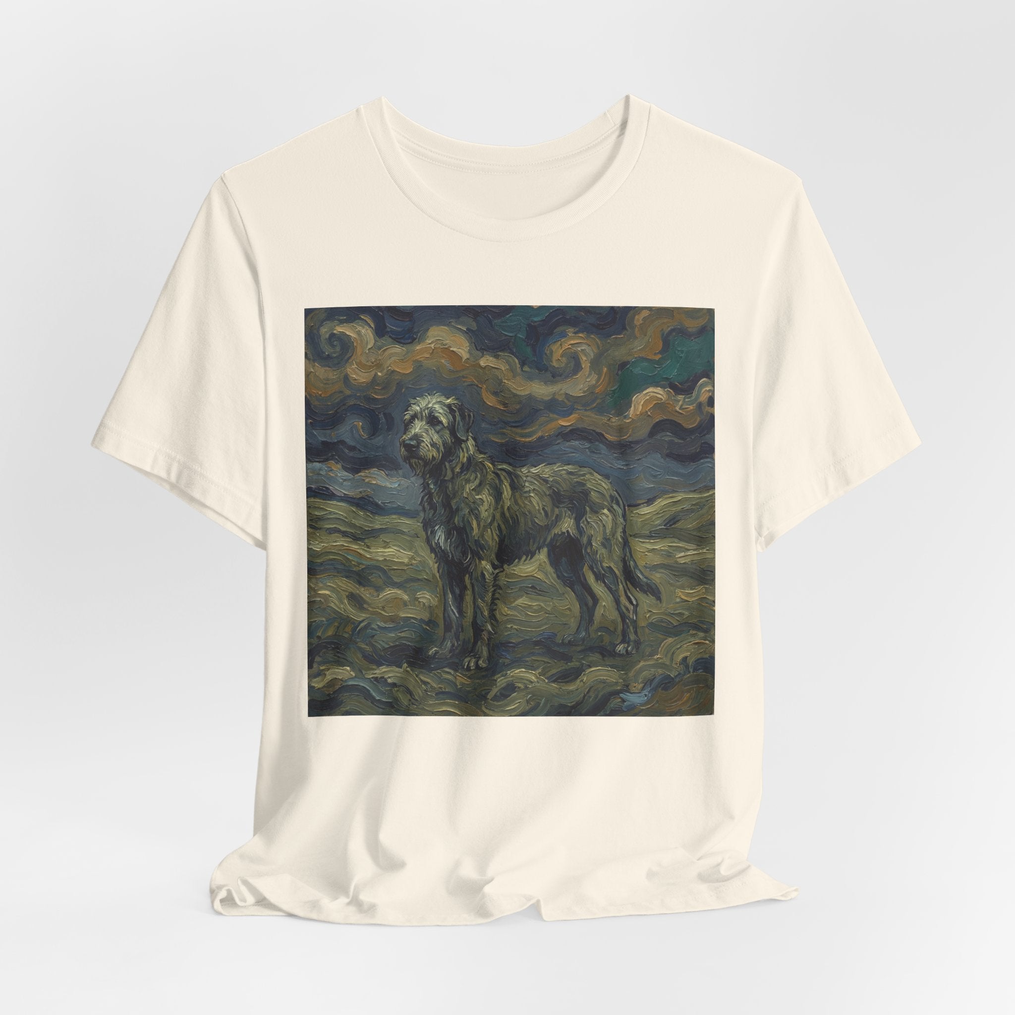 Van Gogh Style Irish Wolfhound T-Shirt — Swirling Storm Sky Art Print