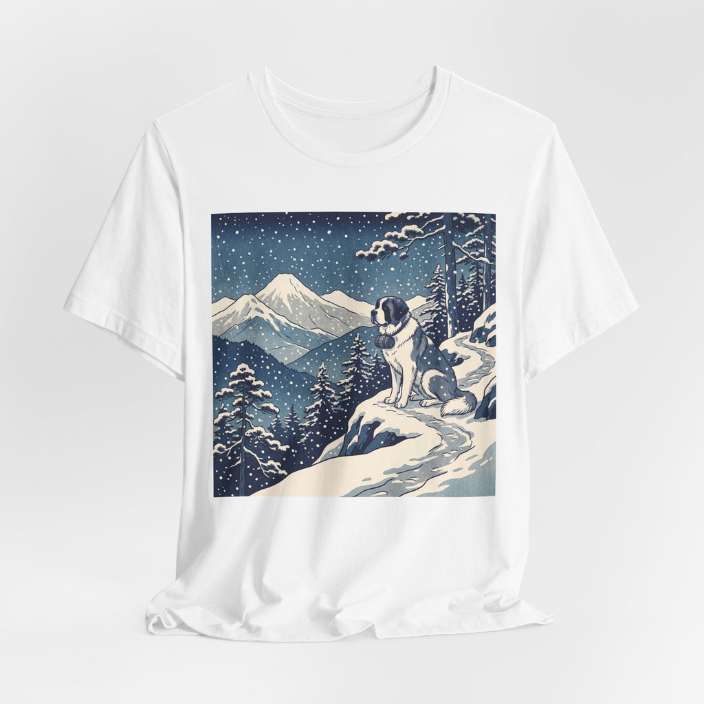 Hiroshige Style Saint Bernard T-Shirt — Snowy Mountain Trail Art Print