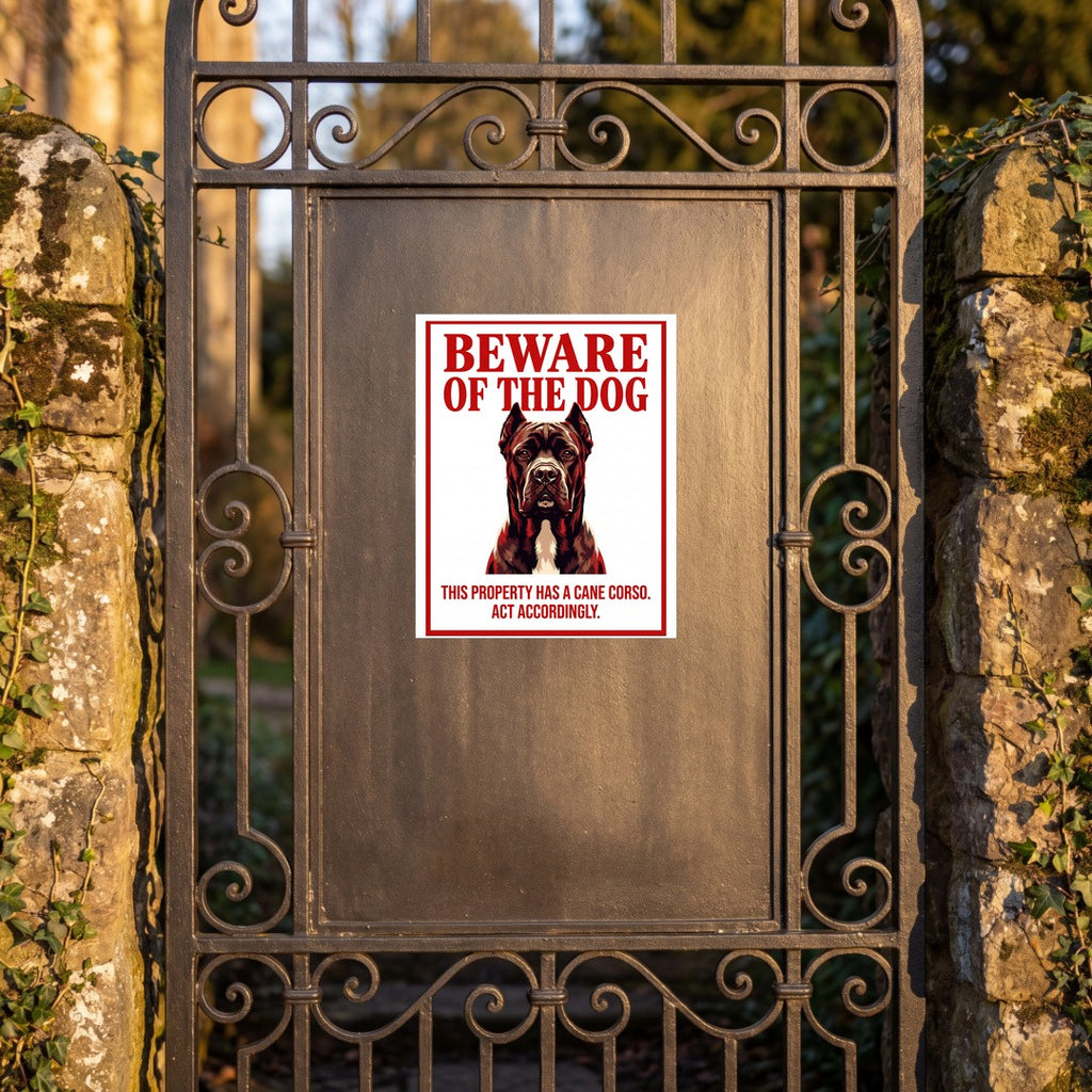 Beware of Cane Corso Metal Sign – Red Border Portrait Aluminum Wall Sign