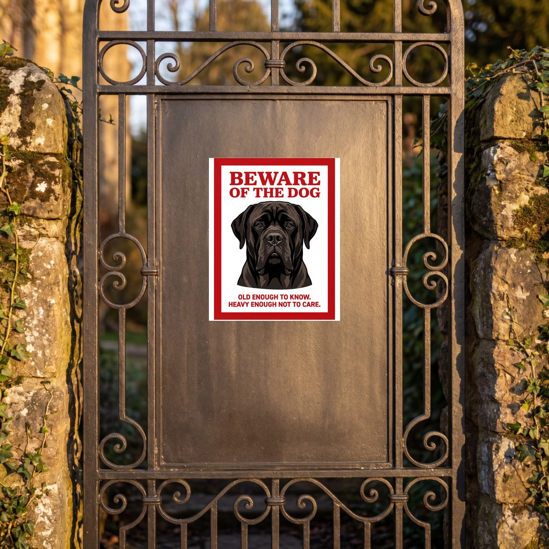 Beware of Cane Corso Metal Sign – Red Border Portrait Aluminum Wall Sign
