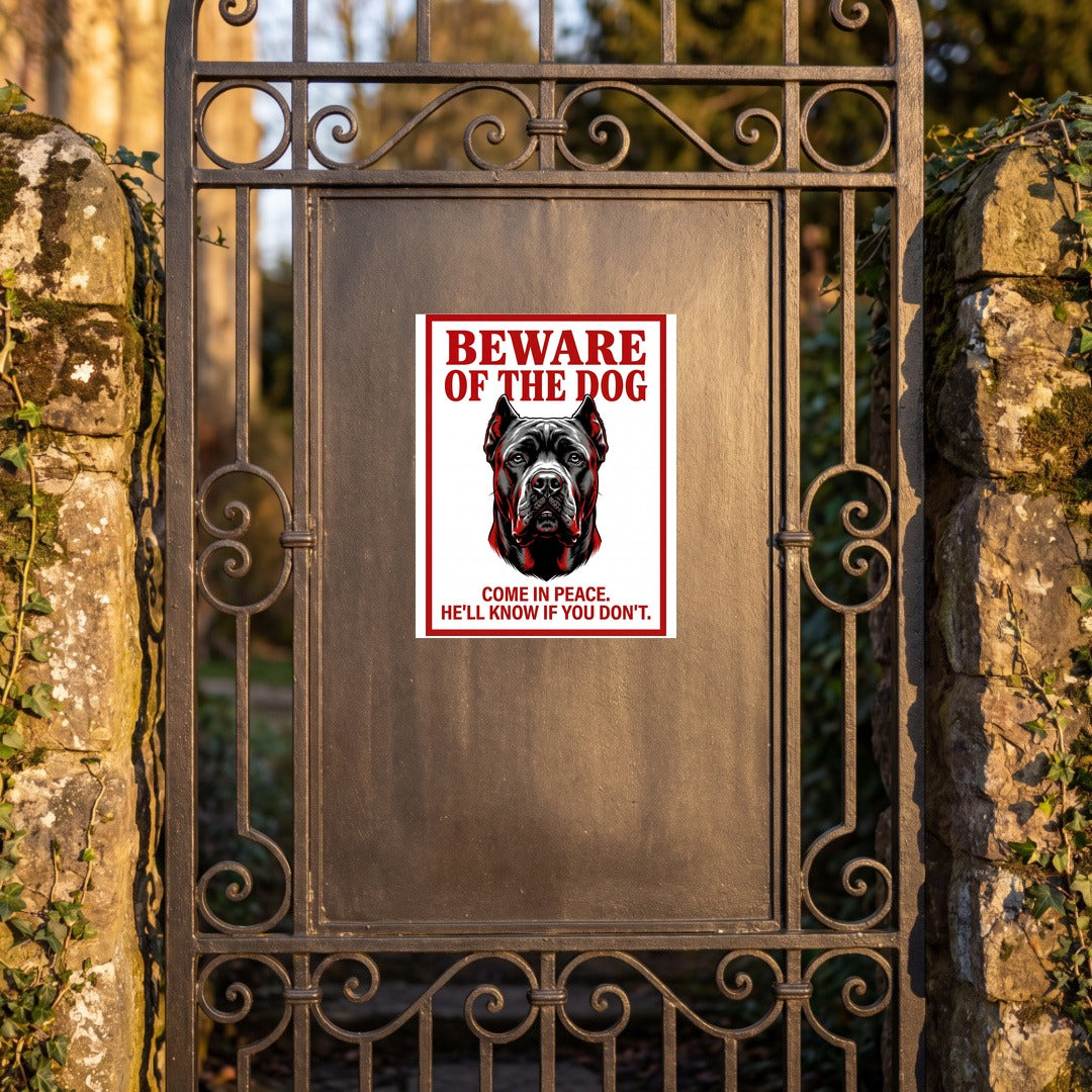 Beware of Cane Corso Metal Sign – Red Black Portrait Aluminum Wall Sign