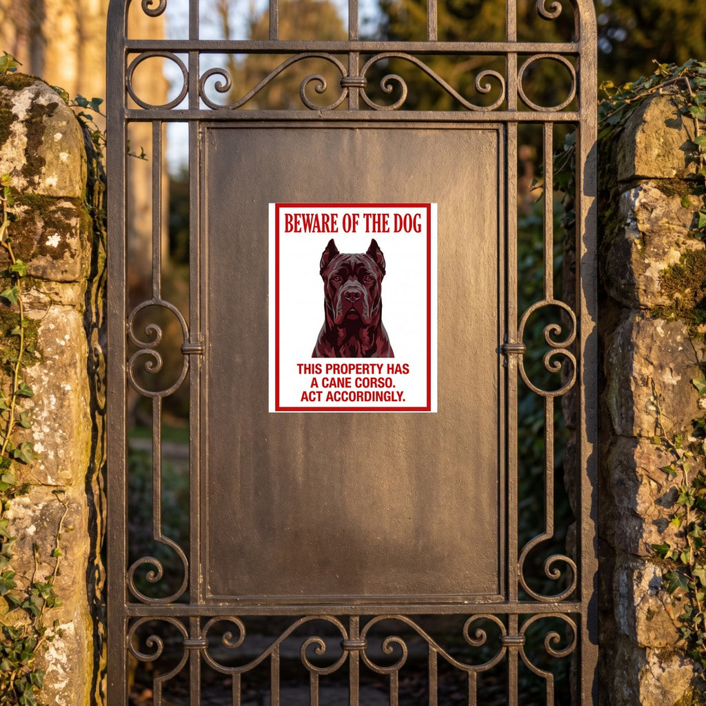 Beware of Cane Corso Metal Sign – Red Border Portrait Aluminum Wall Sign