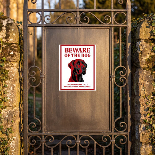 Beware of Great Dane Metal Sign – Red Black Portrait Aluminum Wall Sign