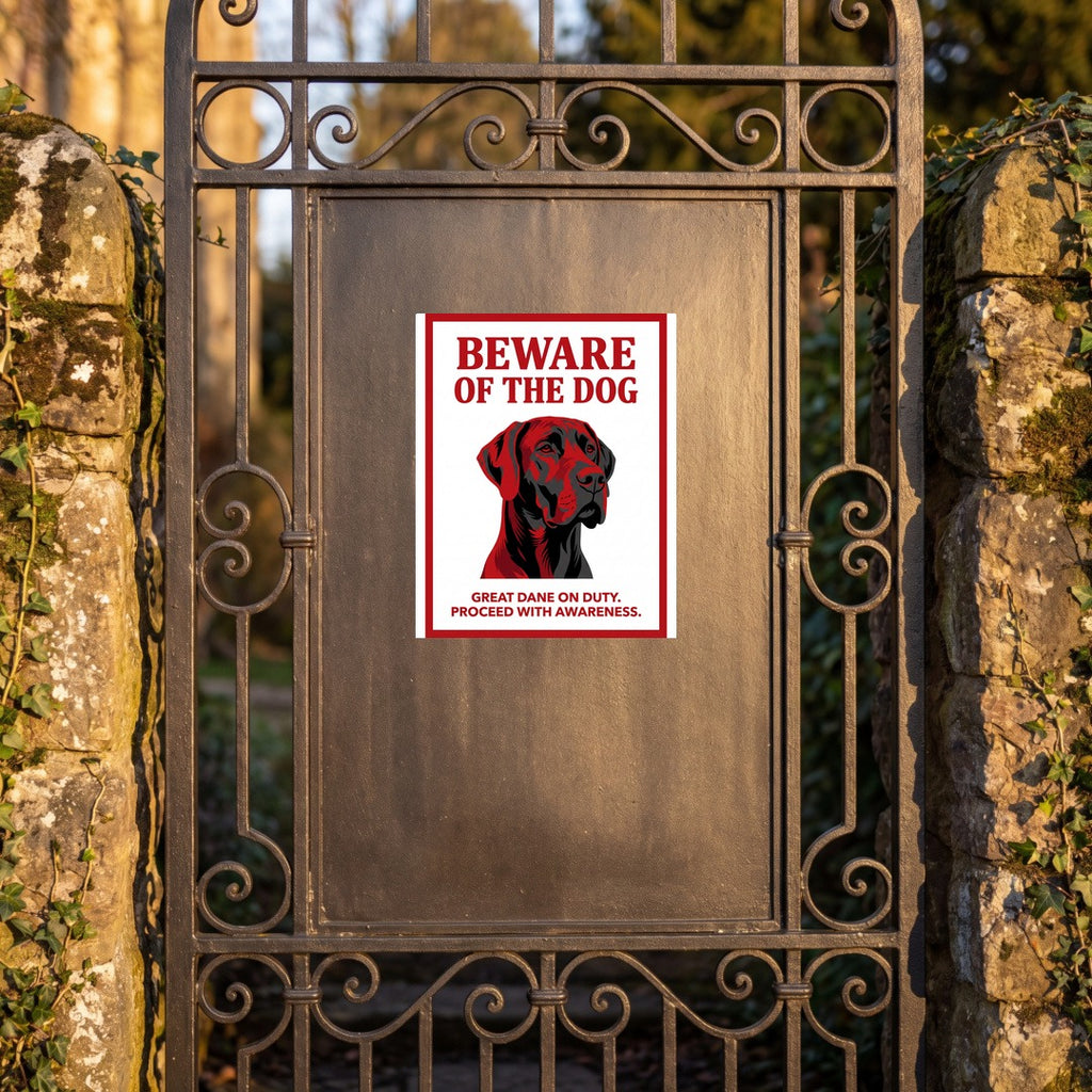 Beware of Great Dane Sign – Red Black Portrait Outdoor Vinyl Decal