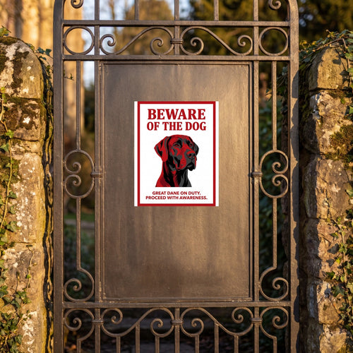Beware of Great Dane Sign – Red Black Portrait Outdoor Vinyl Decal
