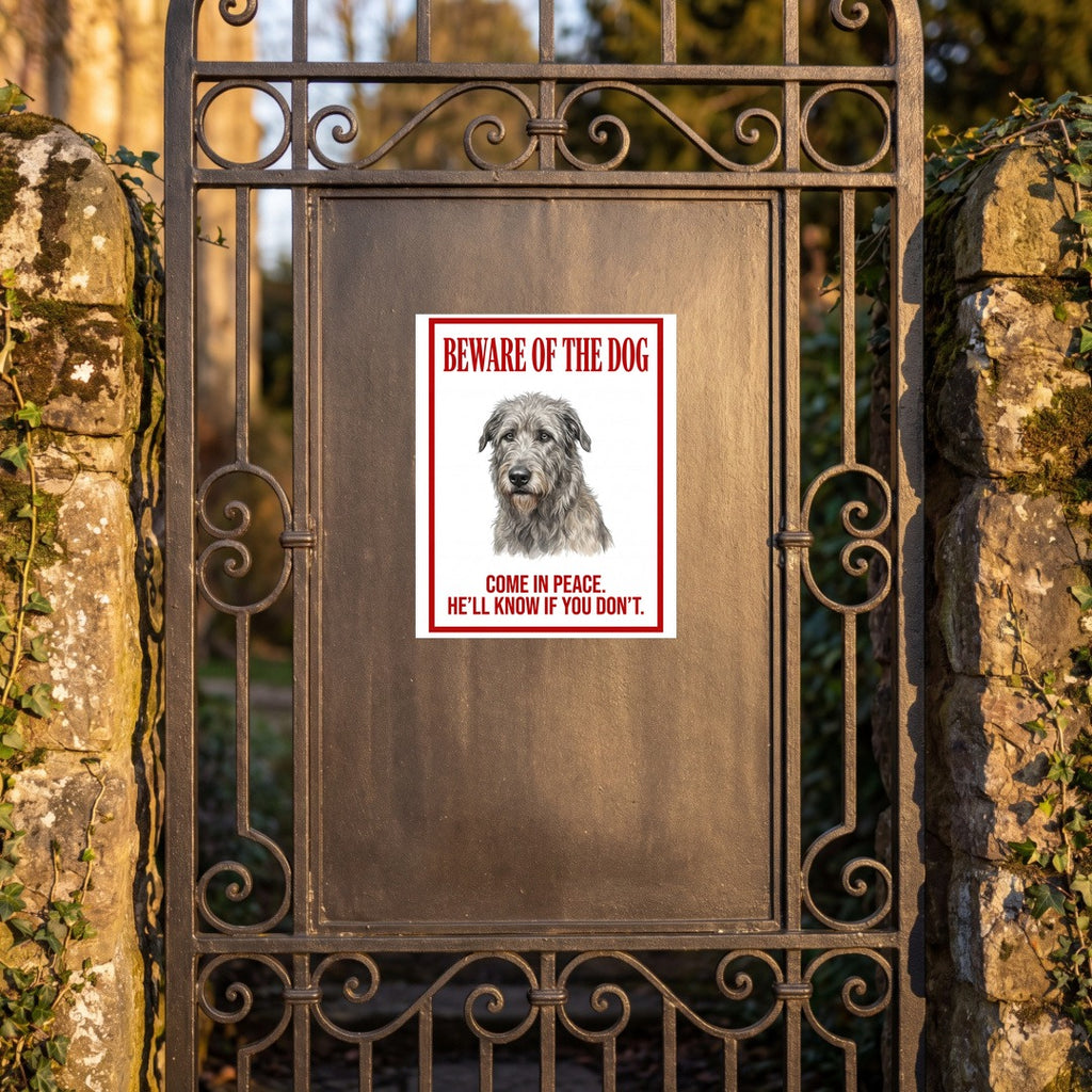 Beware of Irish Wolfhound Metal Sign – Grey Wire-Coat Aluminum Wall Sign