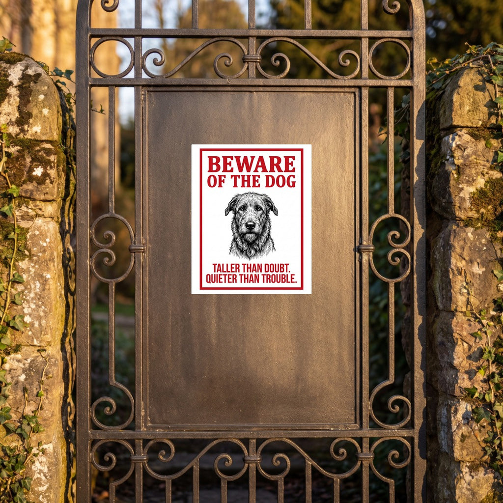 Beware of Irish Wolfhound Sign – Red Block Letter Outdoor Vinyl Decal