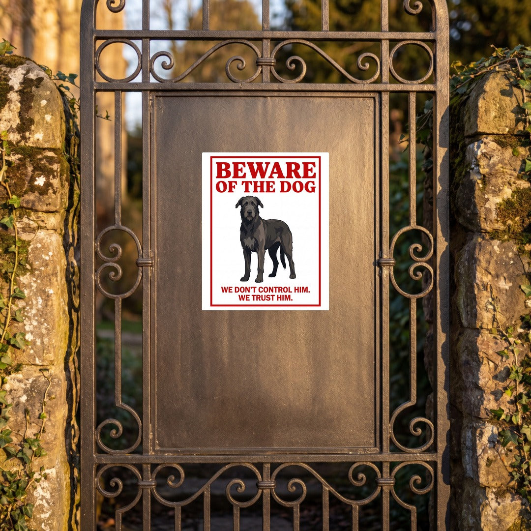 Beware of Irish Wolfhound Sign – Red Block Letter Outdoor Vinyl Decal